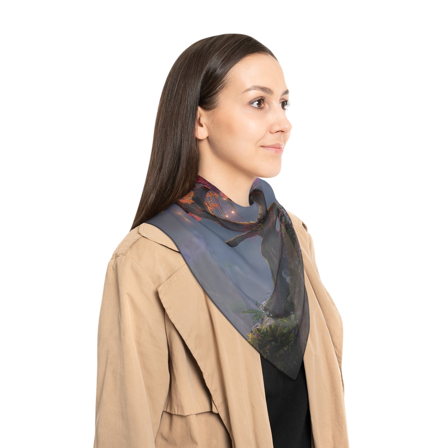 Chromatic Sentinel Tree Poly Scarf – Moonlit Rainbow Canopy