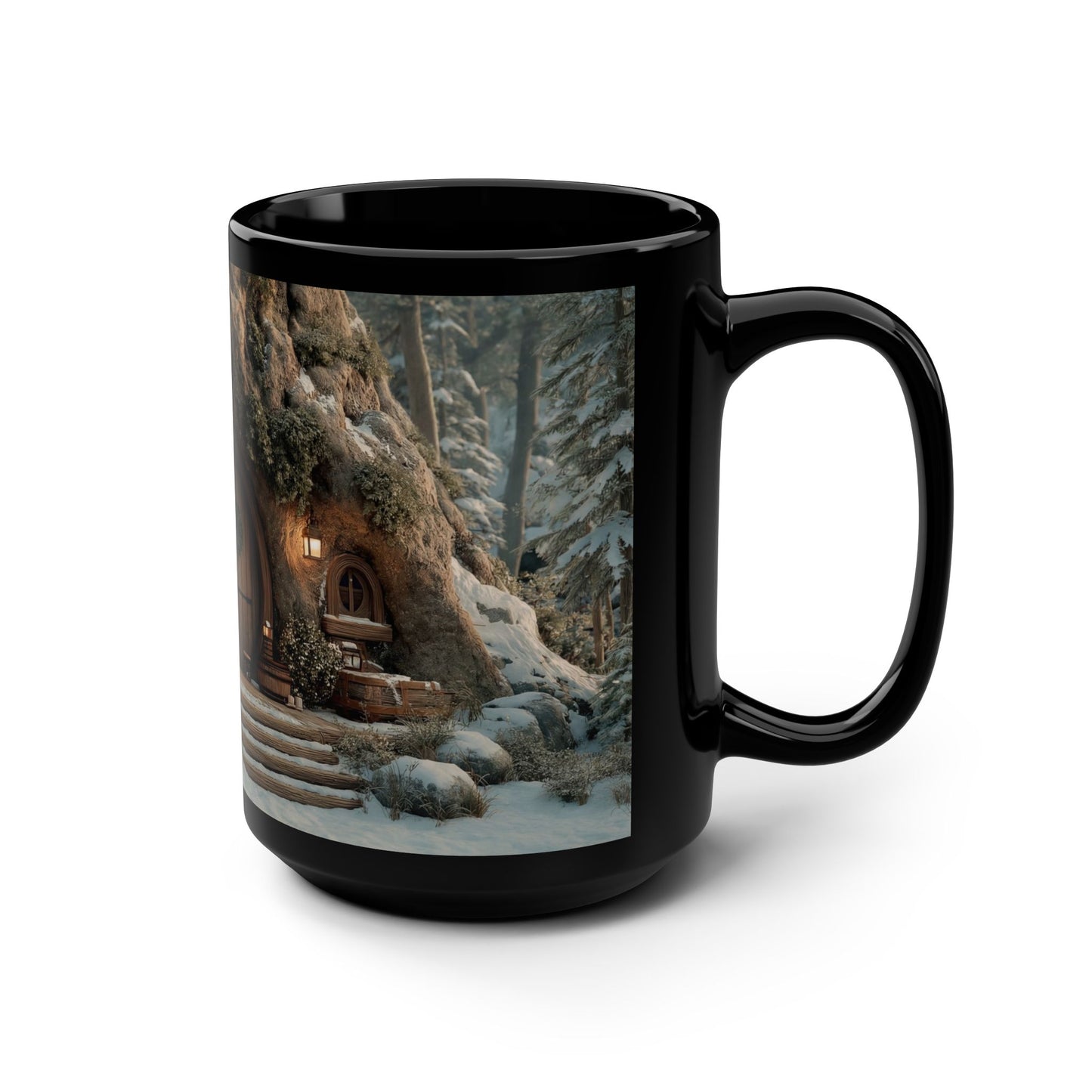 Hobbit Doorway Black Mug, 15oz – Snowy Hearthstone Welcome