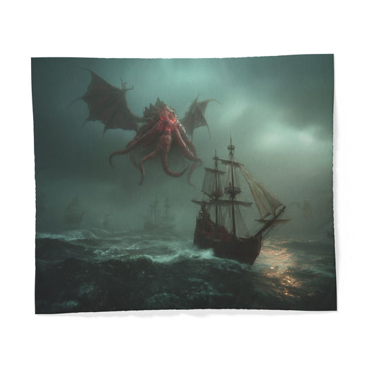 Crimson Leviathan Cotton Duvet Cover – Stormy Sea Guardian Print