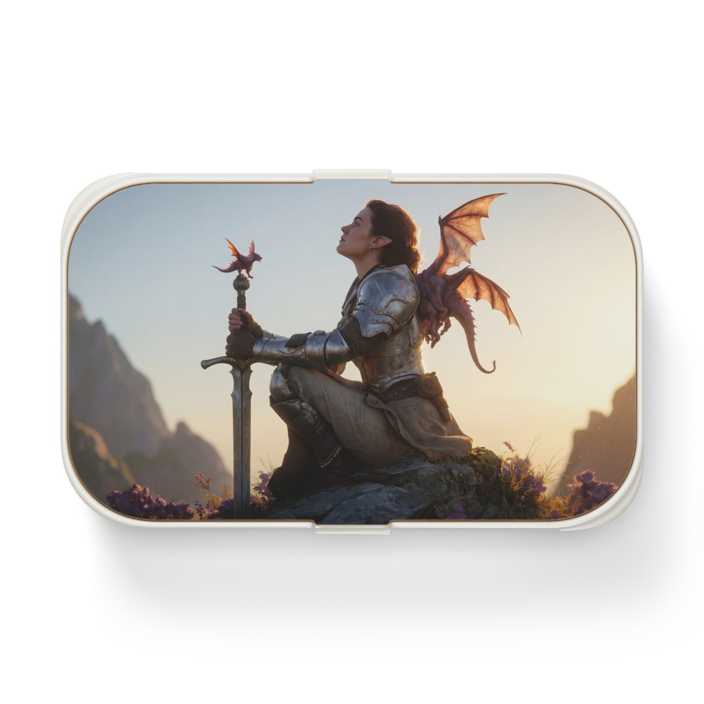 Dragon-Scale Sentinel Bento Lunch Box – Sunset Peak Guardian Dreamscape