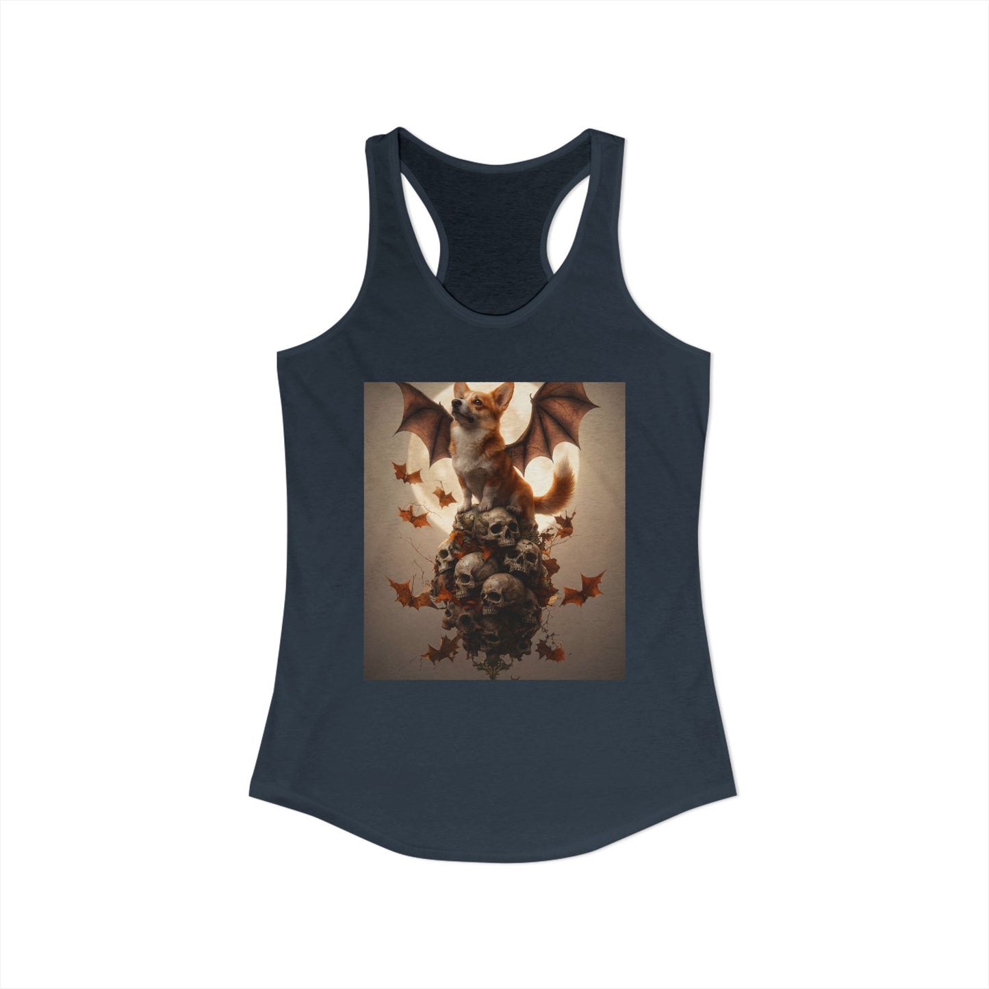 Winged Corgi Skull Sentinel Tank – Autumn Guardian Fantasy Top
