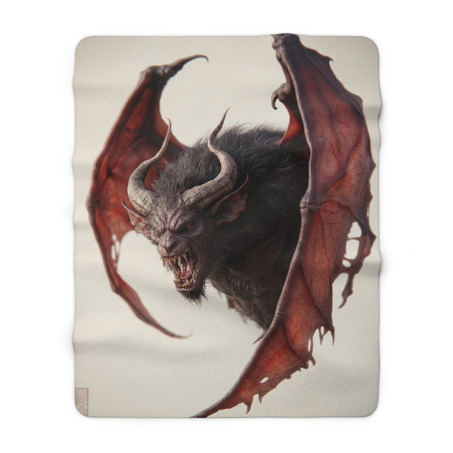 Wrathful Bat Demon Sherpa Fleece Blanket – Crimson Winged Fury Design