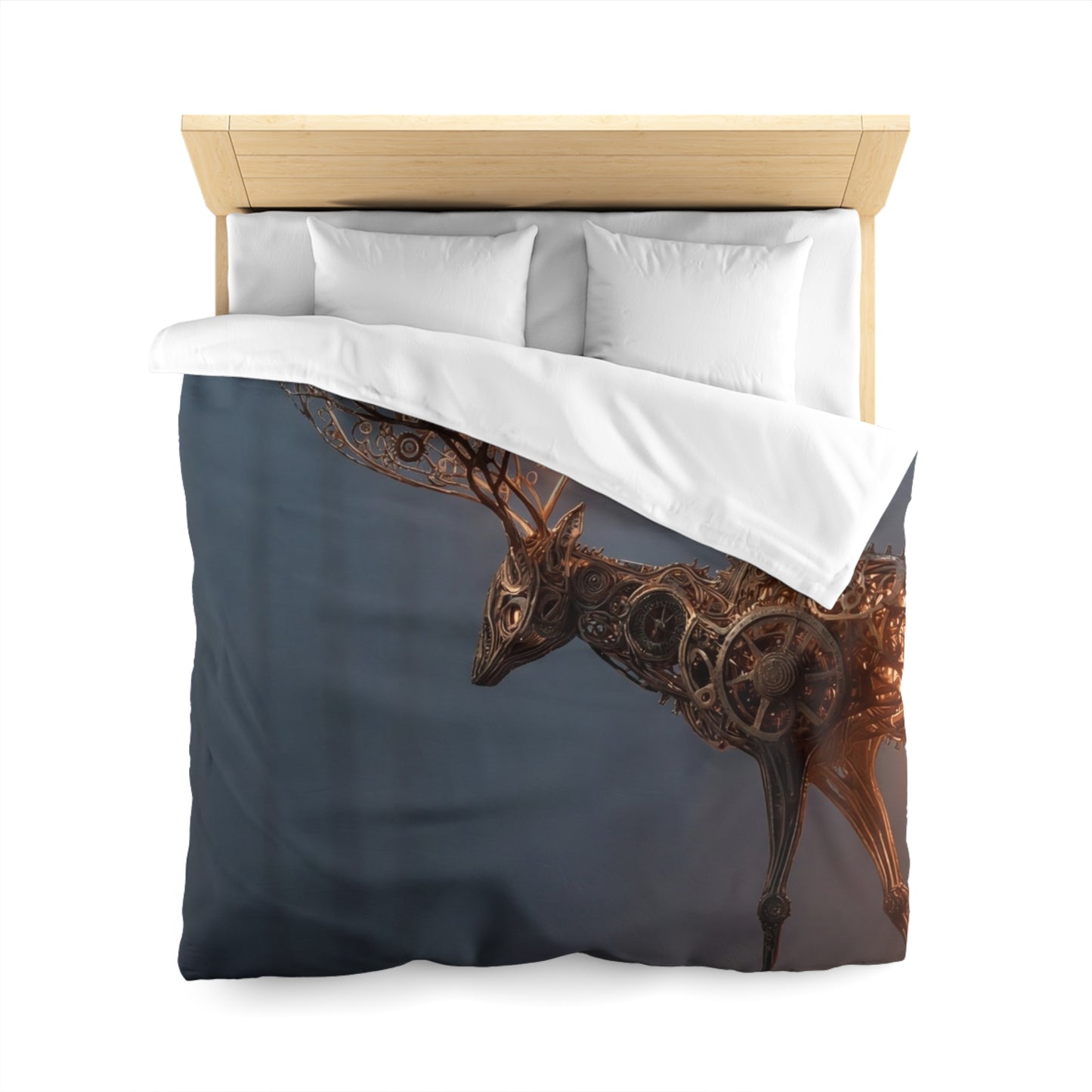 Clockwork Stag Microfiber Duvet Cover – Luminescent Forest Guardian