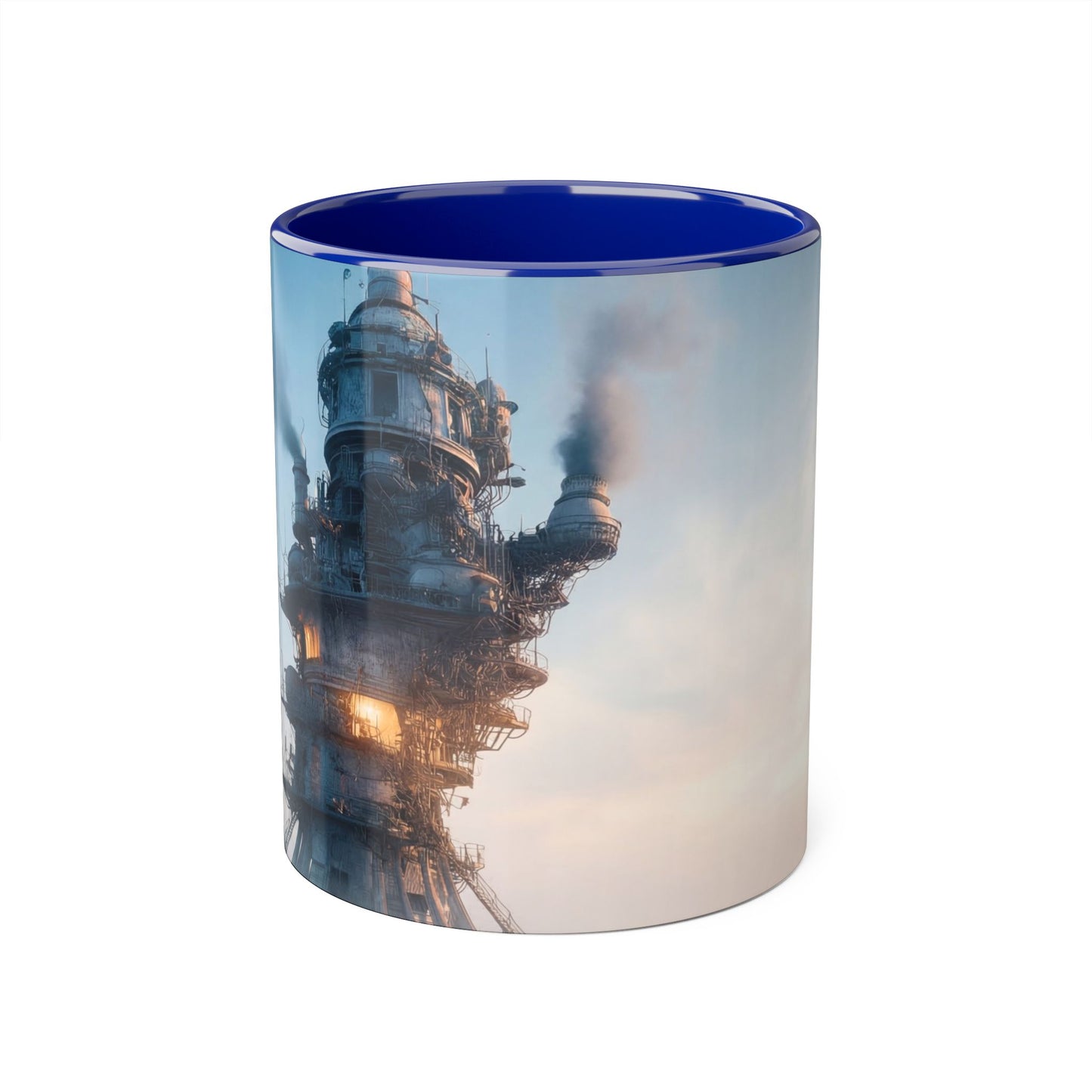 Rusty Tower Accent Mugs, 11oz – Steam-Rising Industrial Lighthouse