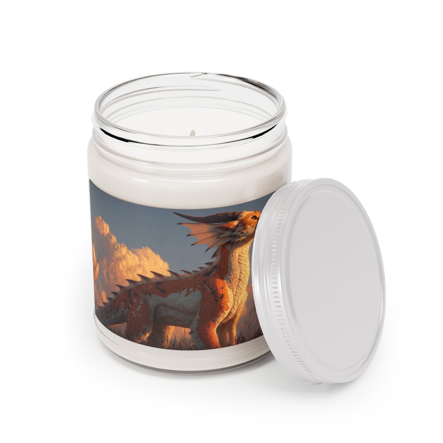 Sunset Dragon Scented Soy Candles with White Lid, 9oz – Amber Glow Guardian
