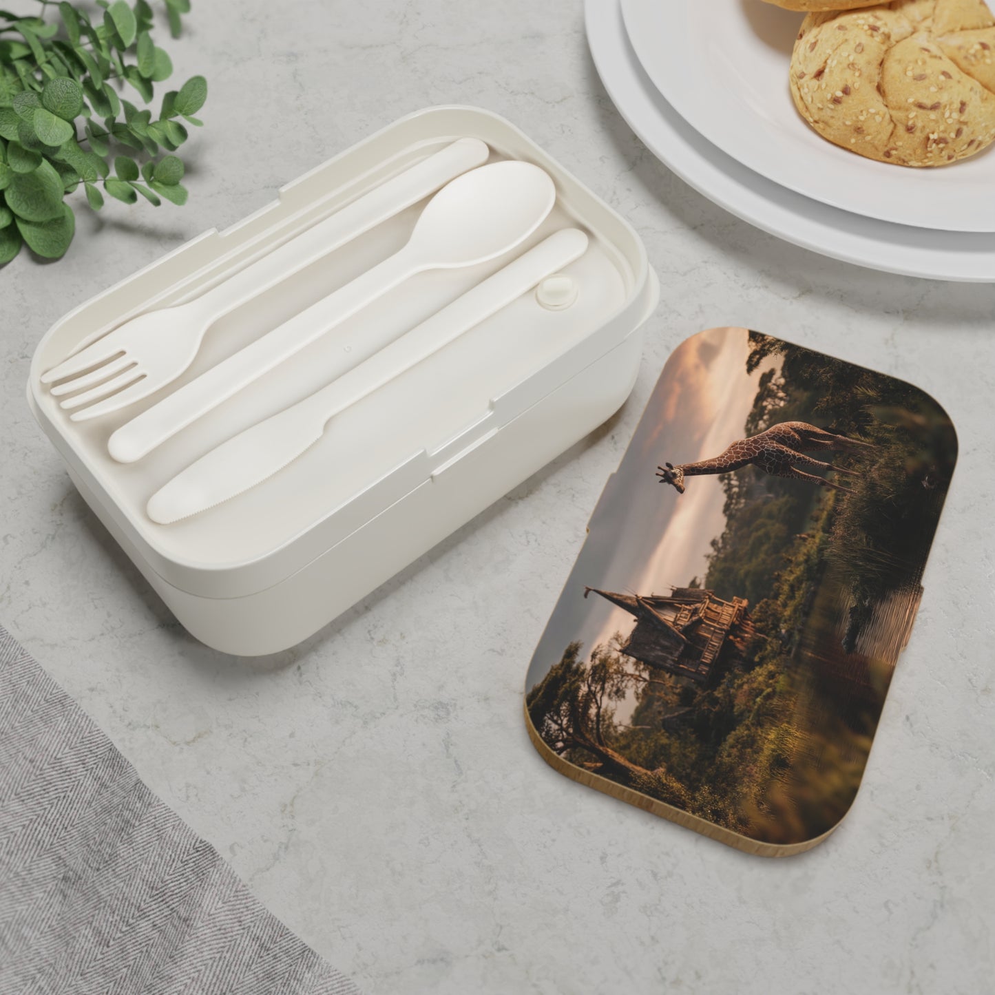 Giraffe by the Waterfall Bento Lunch Box – Serene Savannah Sanctuary