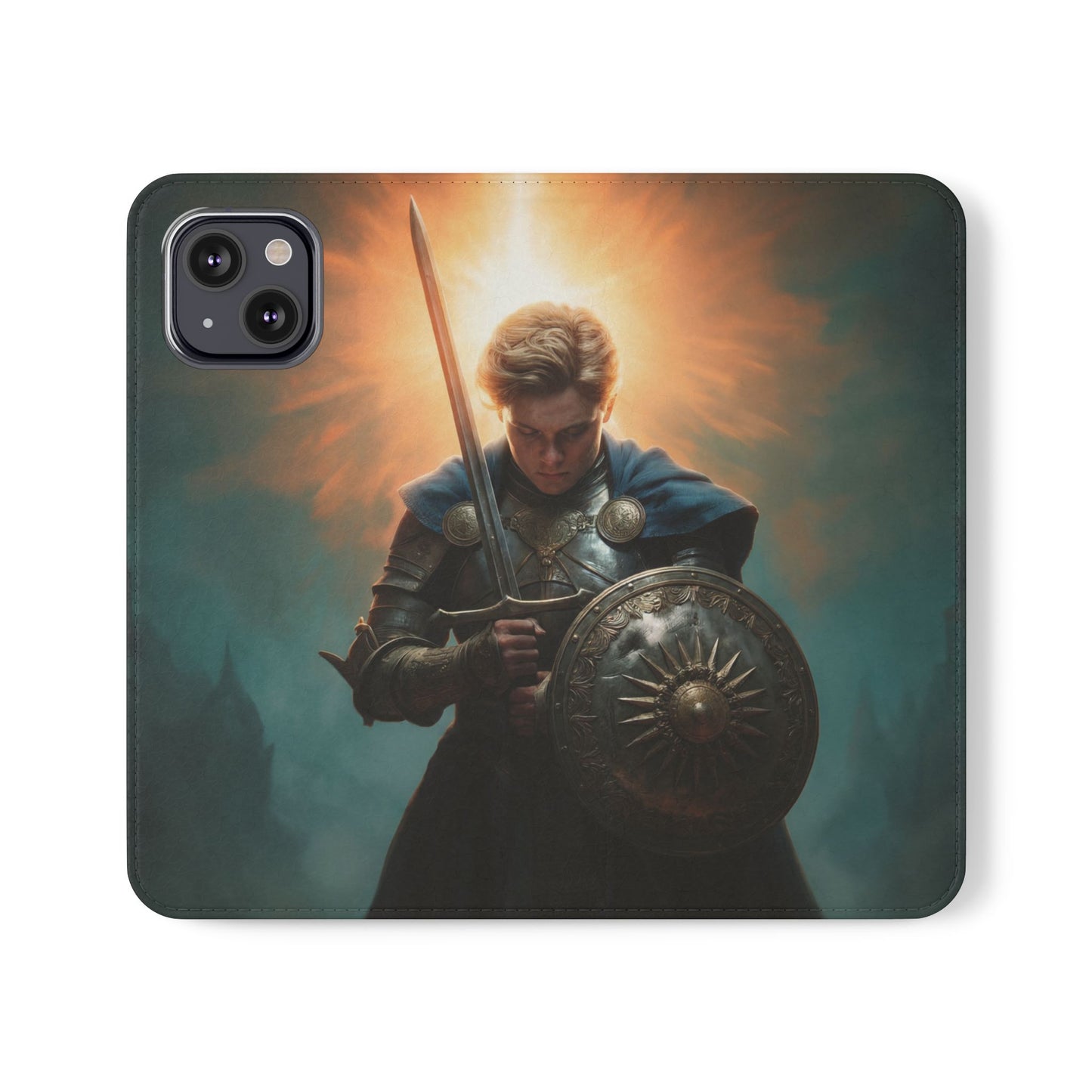 Dawn-Forged Knight Flip Cases – Radiant Armor Against Misty Skies