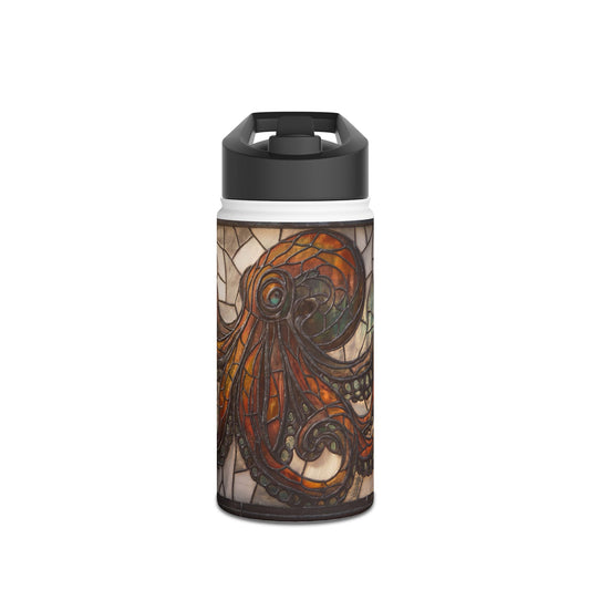 Stained Glass Octopus Water Bottle – Amber Depths and Iron Lace