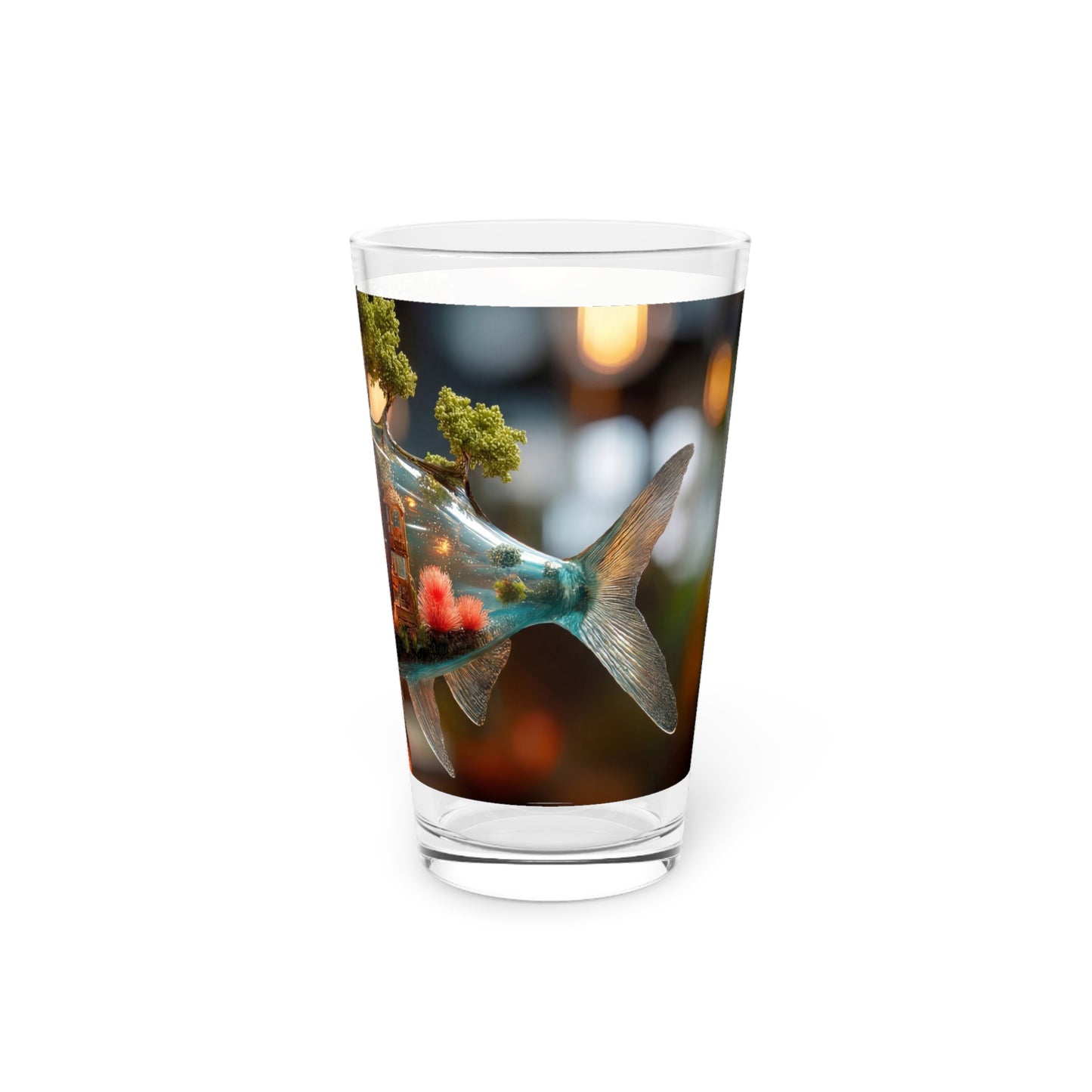 Forest Within Fish Pint Glass – Bioluminescent Aquatic Sanctuary