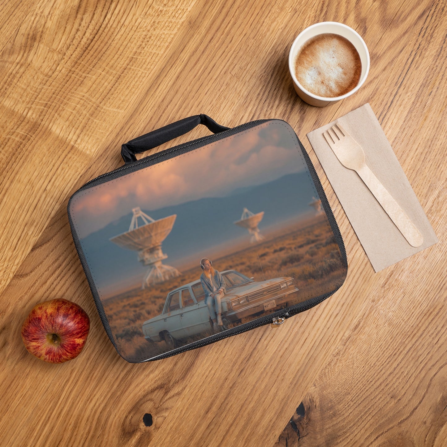Desert Radio Tower Lunch Bag – Sunset Broadcasts & Rusty Car Dreams