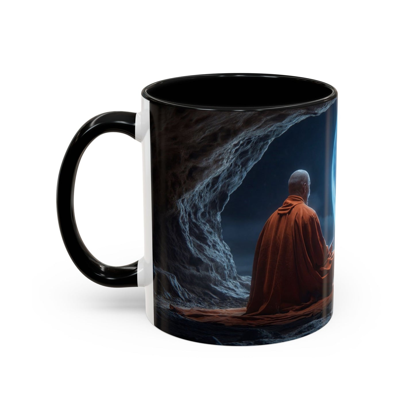 Moonlit Monk Meditation Mug – Serene Nightwatcher in Cave