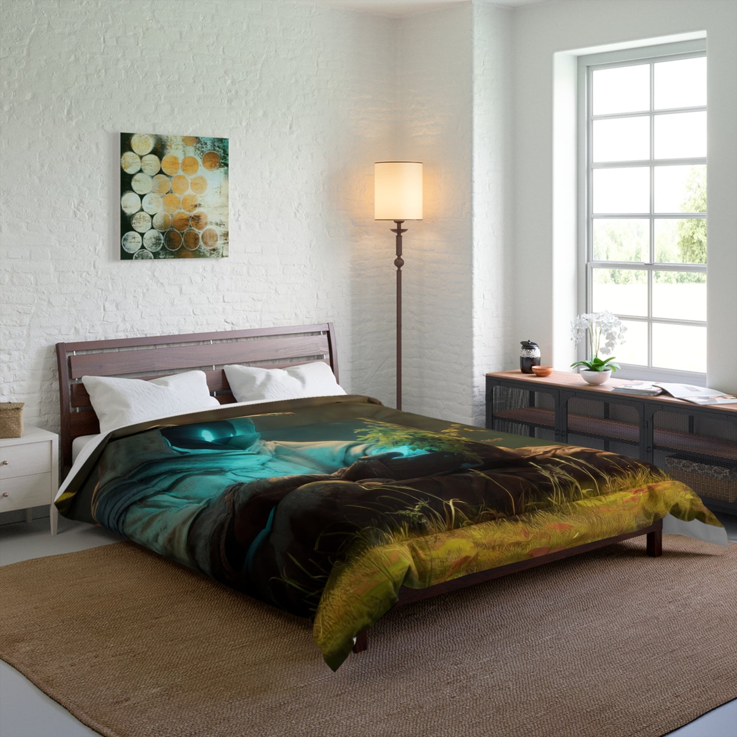 Forest Sentinel Comforter – Glowing Eye in Sunlit Grove