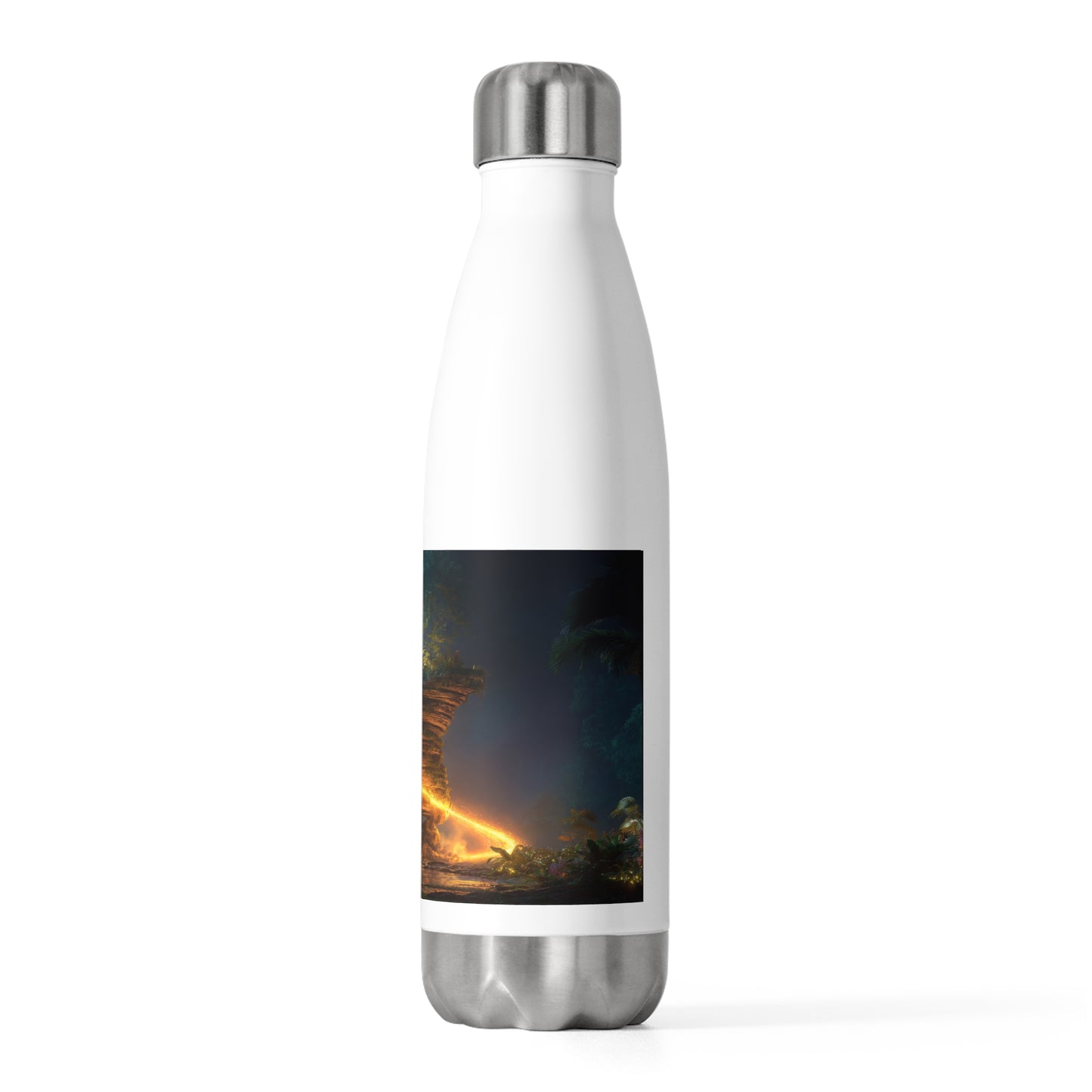 Floating Sanctuary Rock 20oz Insulated Bottle – Glowing Luminous Jungle Oasis