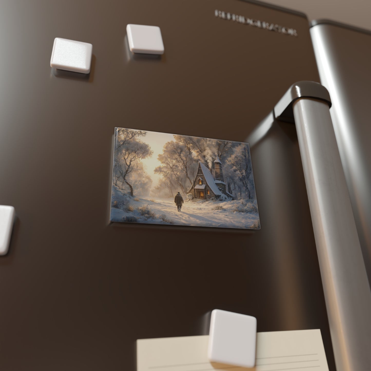 Winter Solstice Cottage Magnet – Warm Hearth Path Through Frosty Woods