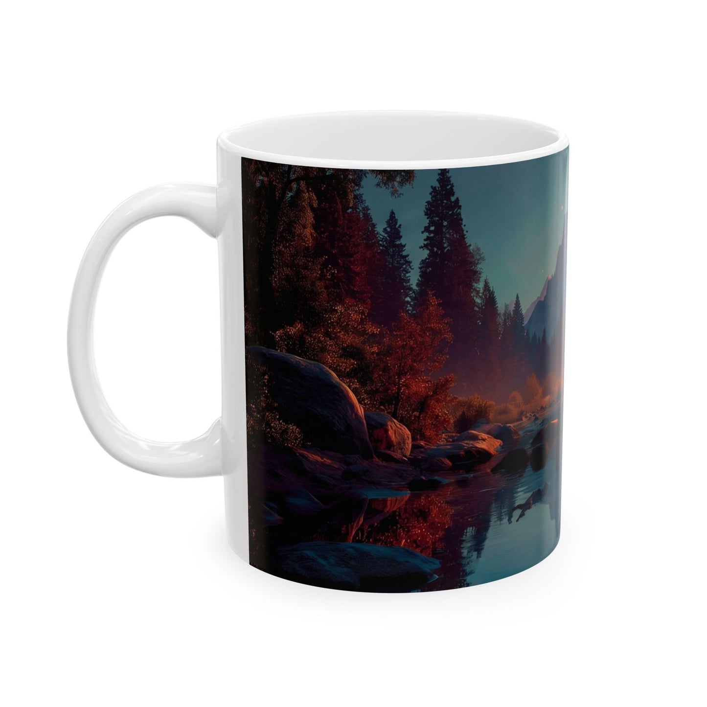 Starlit River Reflection Mug – Half Dome Twilight Dreamscape