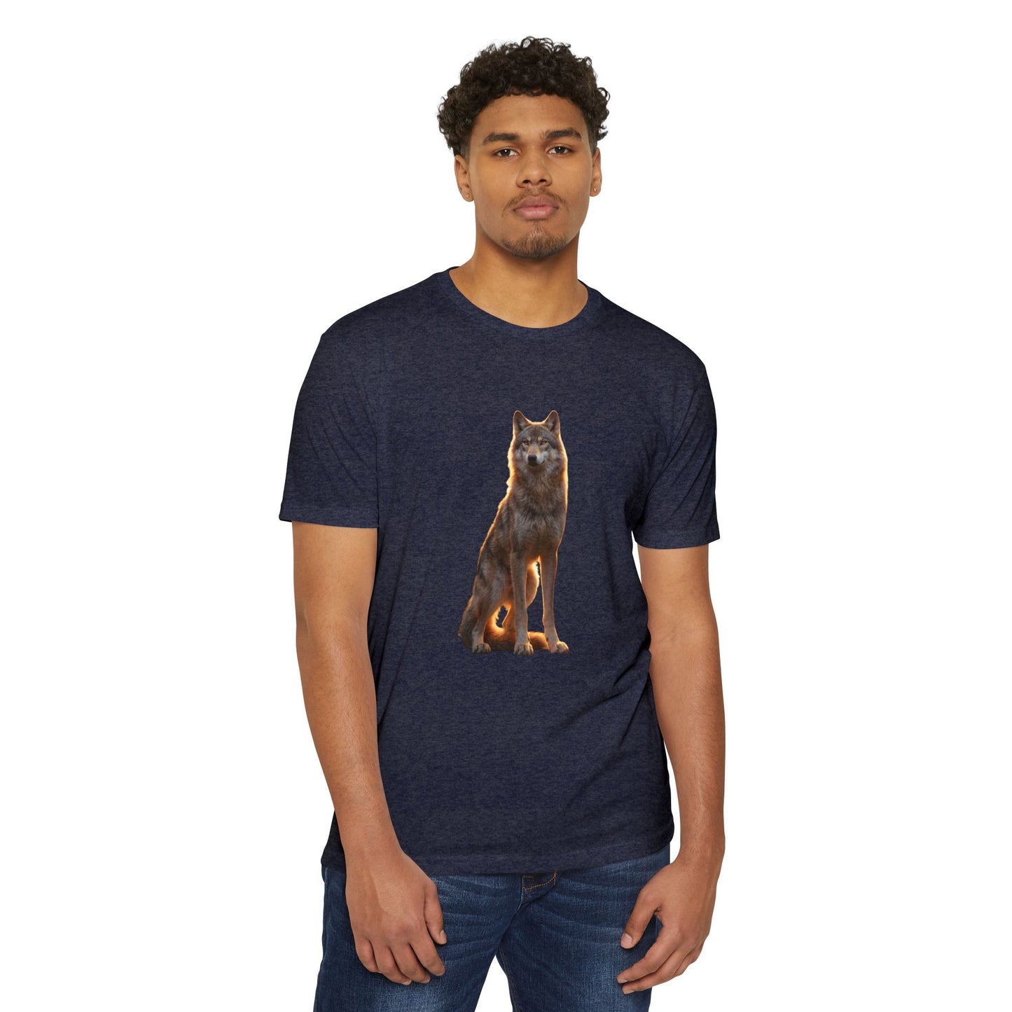 Gaze of the Lone Wolf Unisex CVC Jersey T-shirt – Amber Light Sentinel Portrait