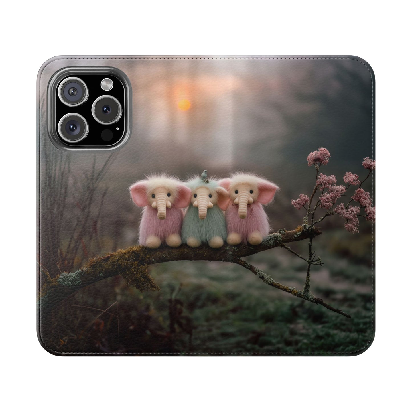 Mossy Branch Elephants Flip Cases – Pastel Fluff Guardians