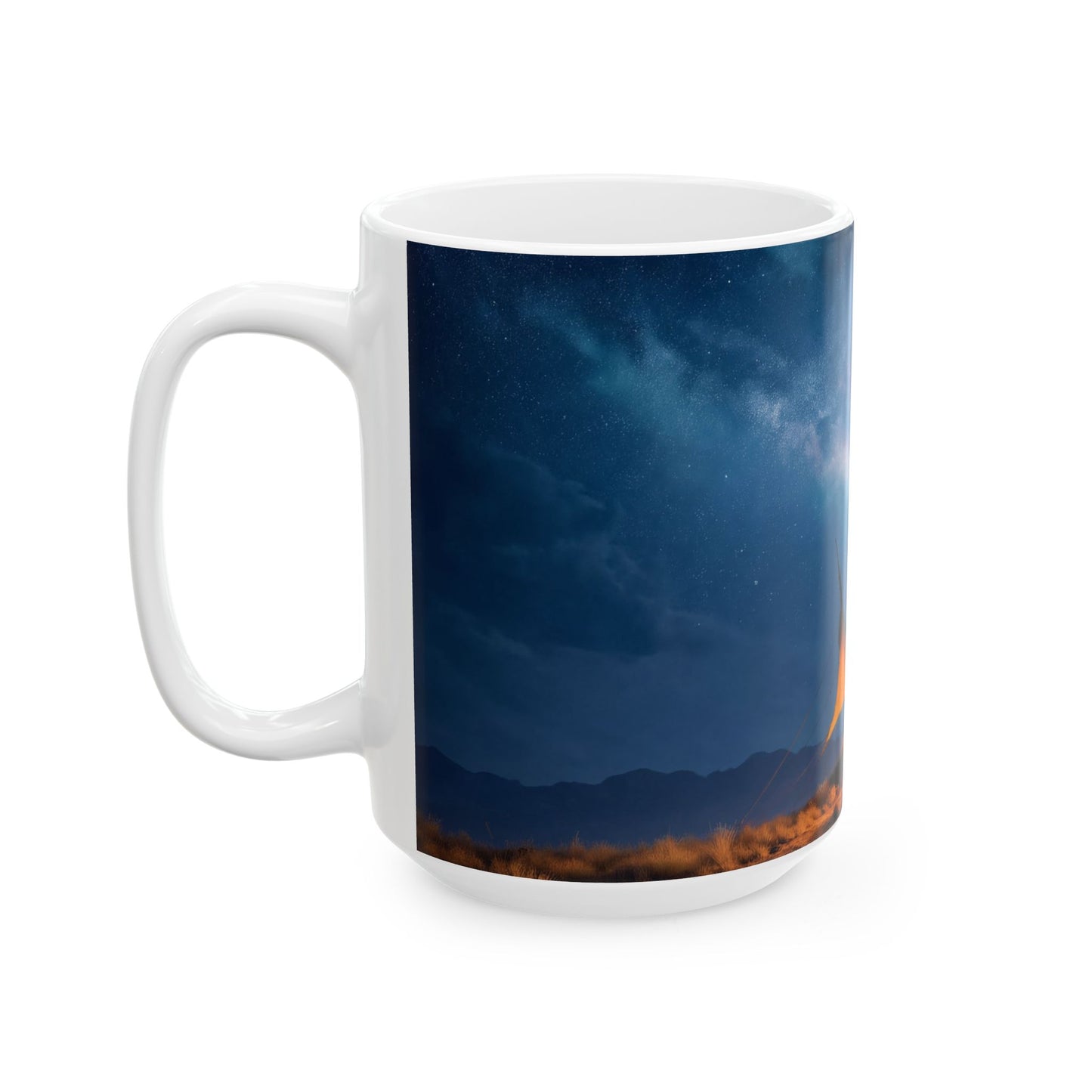 Starlit Nomad Tent Ceramic Mug – Milky Way Over Desert Haven