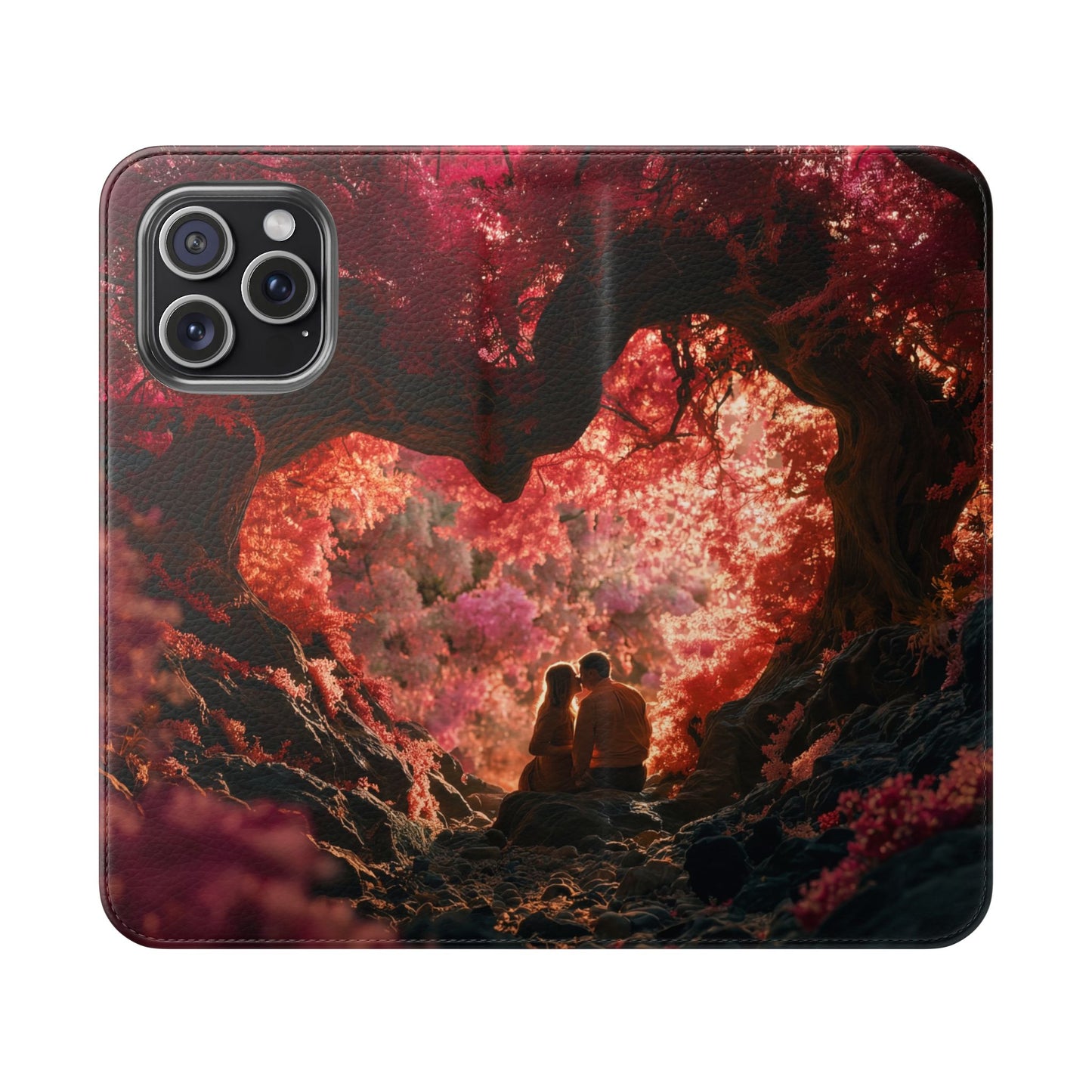 Crimson Arch Flip Cases – Heart-Shaped Canopy Romance