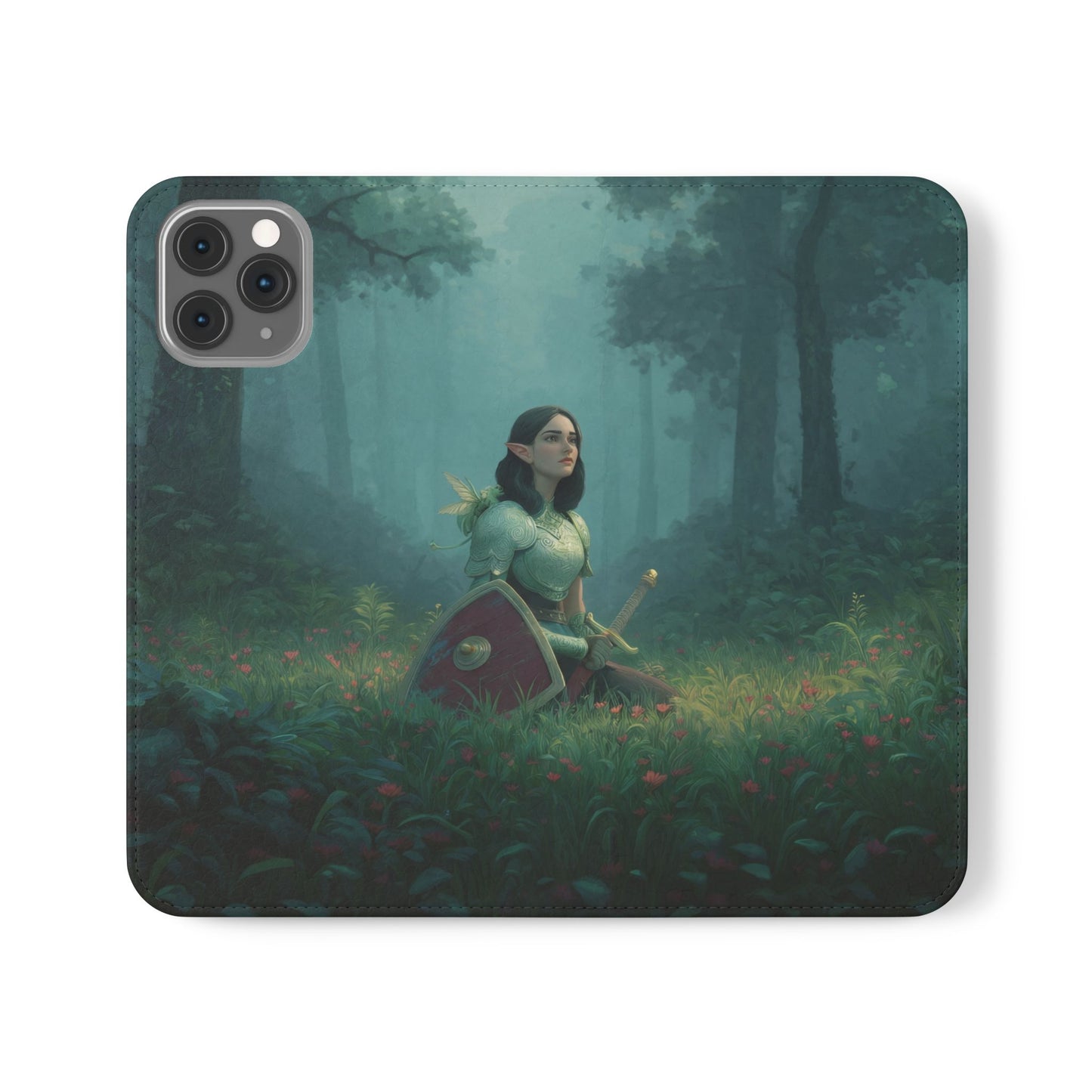 Woodland Sentinel Flip Cases – Green Knight in Misty Grove