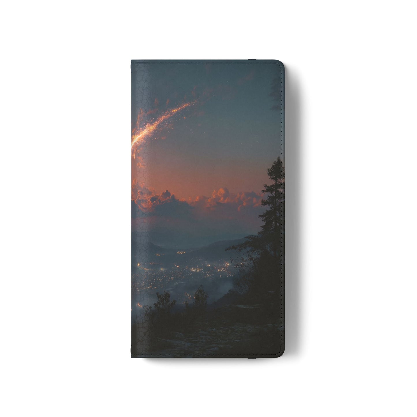 Meteor Over Valley Flip Cases – Crimson Sky Sentinel Cover