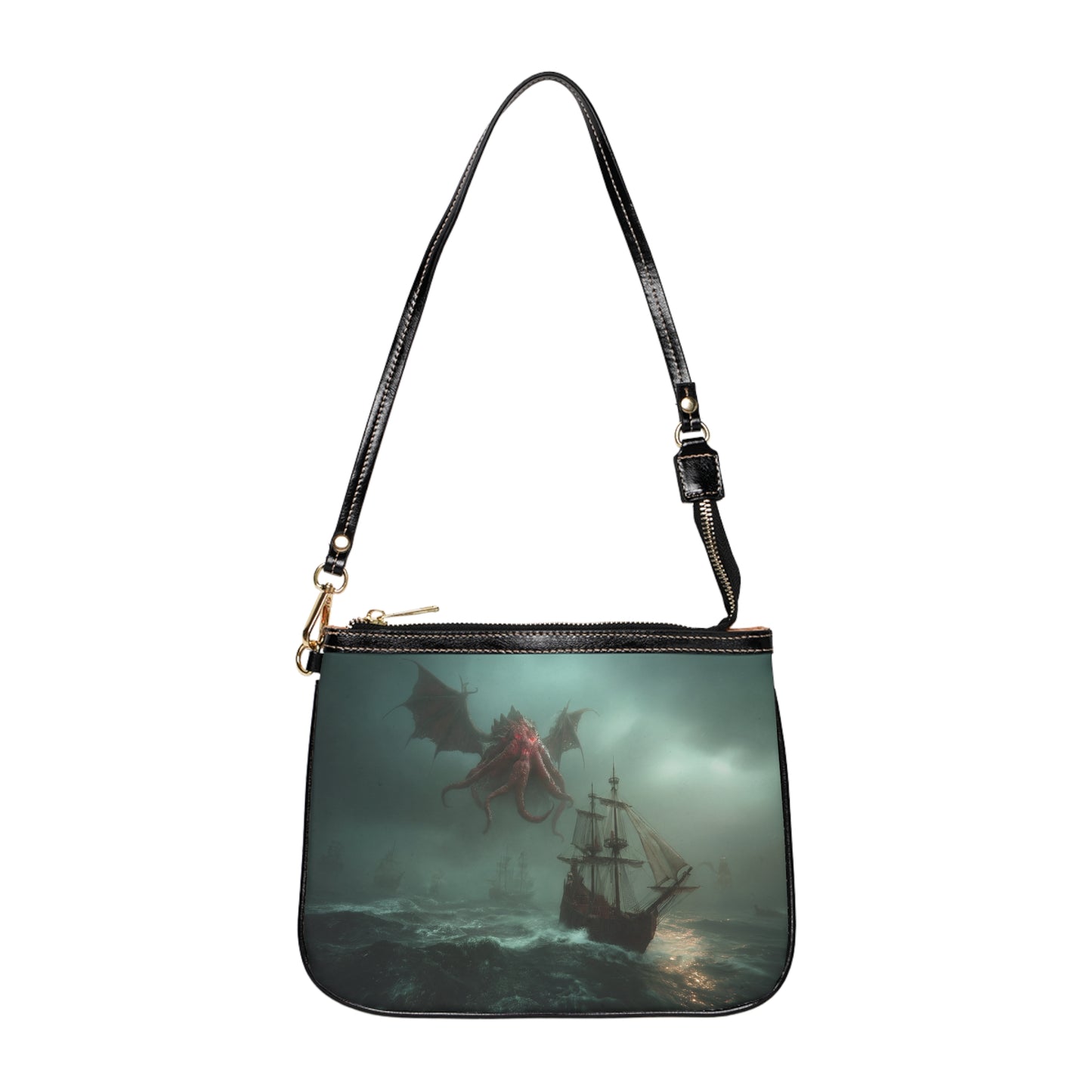 Leviathan’s Wrath Small Shoulder Bag – Storm-Swept Seascape with Winged Kraken