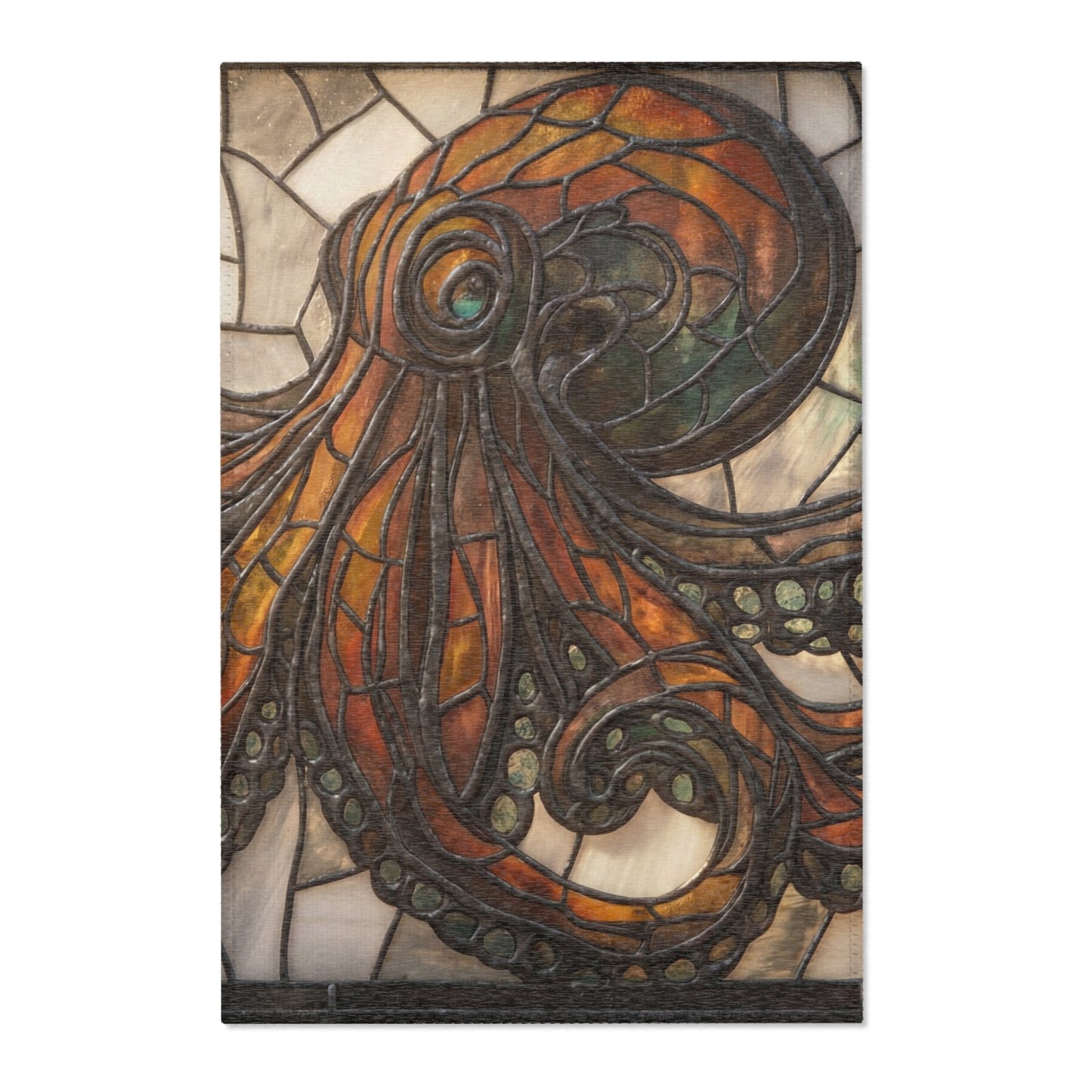Stained Glass Octopus Area Rug – Amber Tide Dreamscape