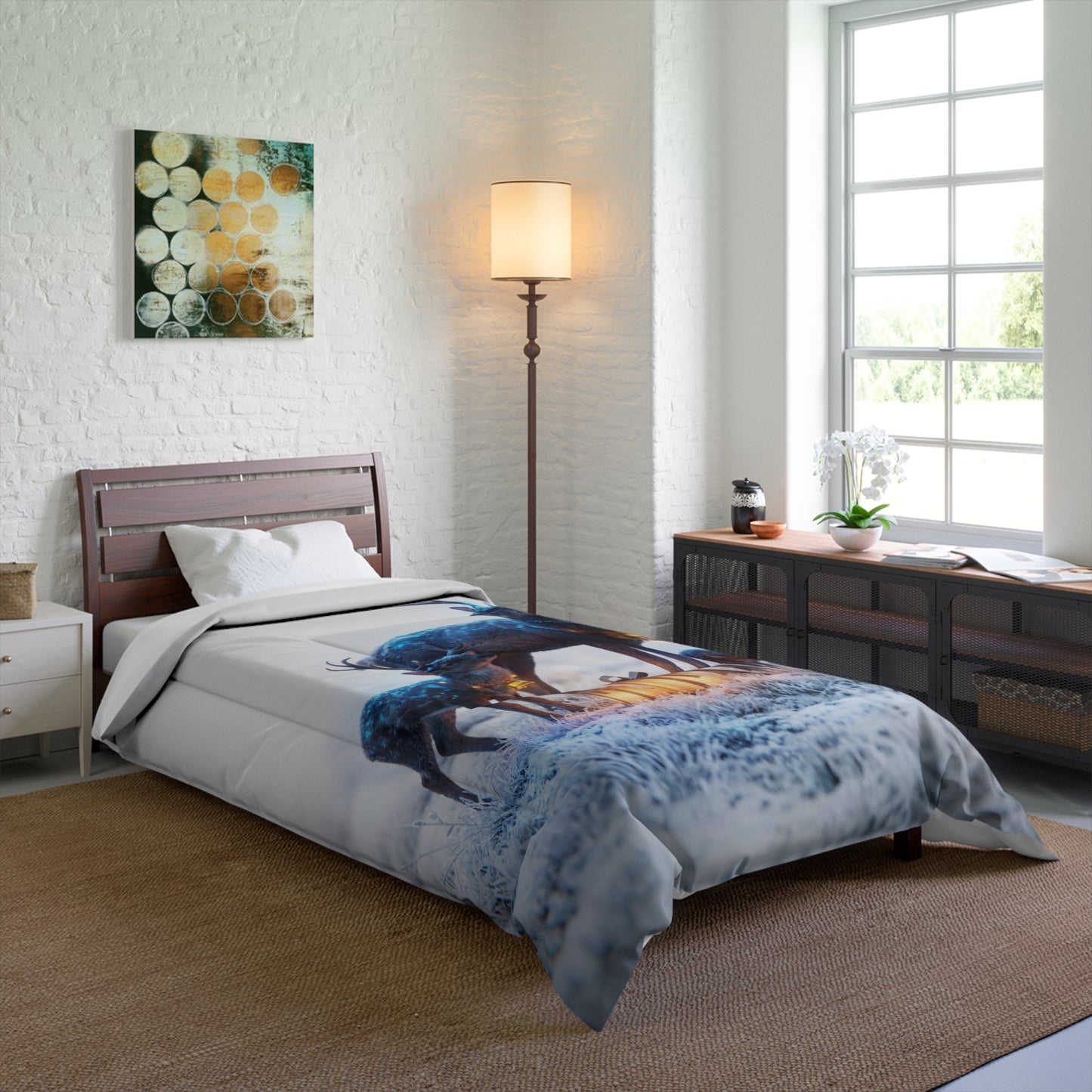 Winter Deer Trio Comforter – Frost-Kissed Giftscape with Gentle Light