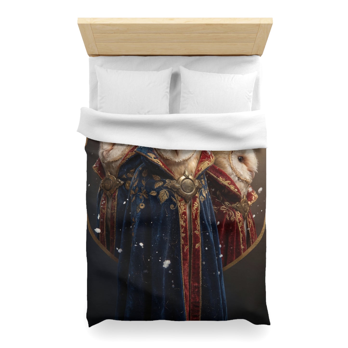 Three Owls in Velvet Cloak Duvet Cover – Winter Courtiers of the Snow