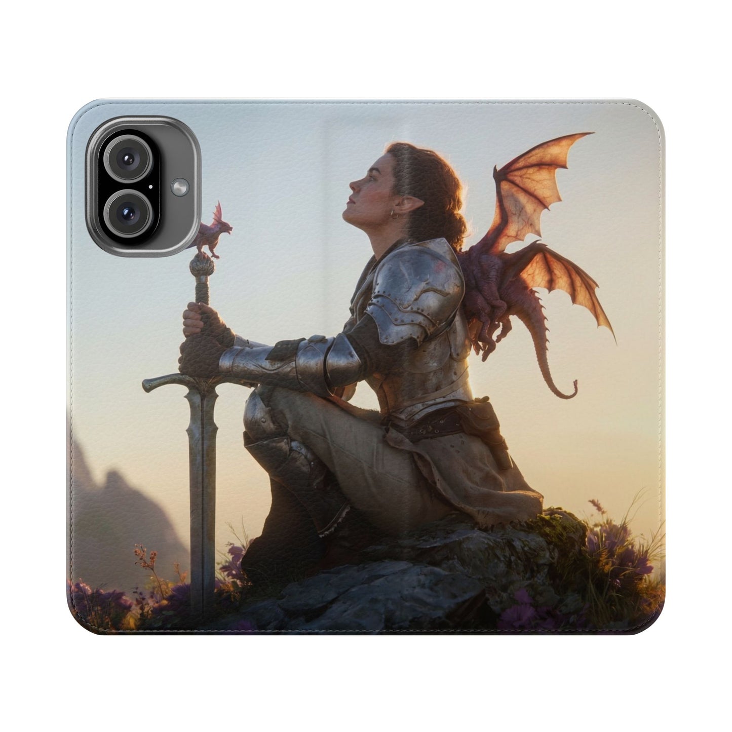 Dragon Knight Flip Cases – Sunlit Sentinel with Mini Drake and Sword