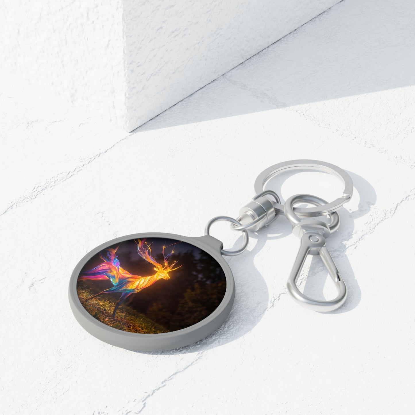 Rainbow Stag Keyring Tag – Ethereal Forest Light Spirit