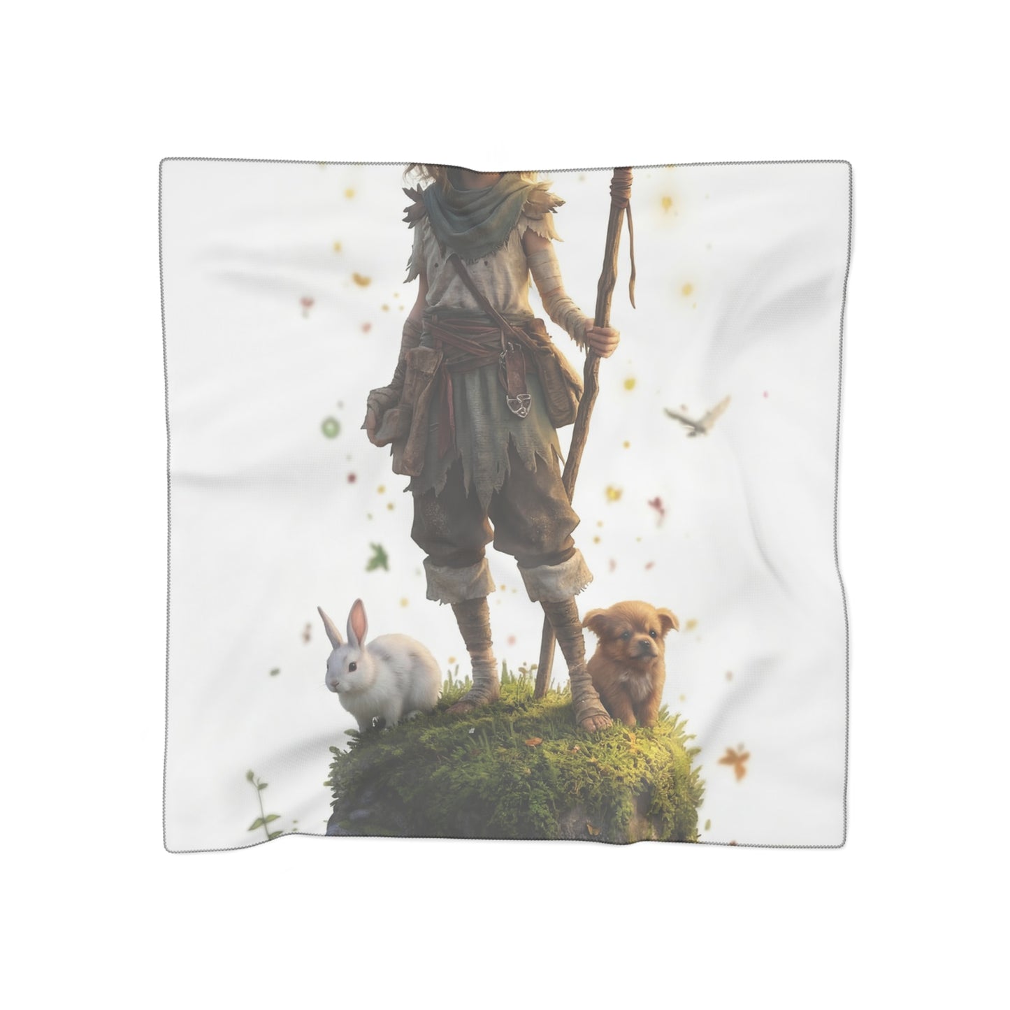 Forest Guardian Poly Scarf – Whimsical Elk-Horned Child with Glowing Eyes