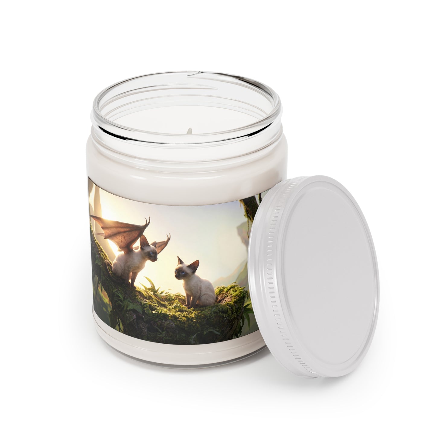 Winged Siamese Twin Cats Scented Soy Candles with White Lid, 9oz – Sunset Sanctuary