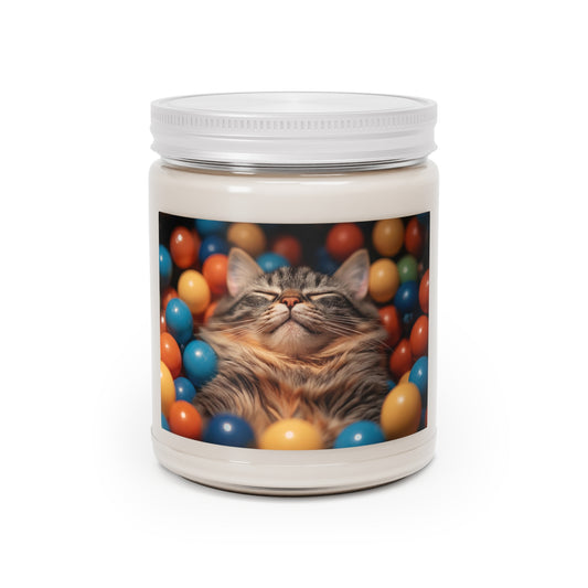 Ball Pit Cat Scented Soy Candles with White Lid, 9oz – Velvet Naps Among Chromatic Dreams