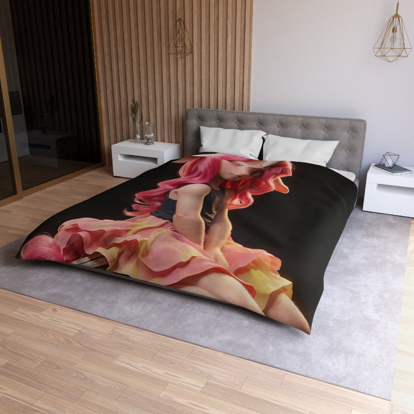 Pink Unicorn Girl Microfiber Duvet Cover – Soft Glow in Your Sleep Sanctuary