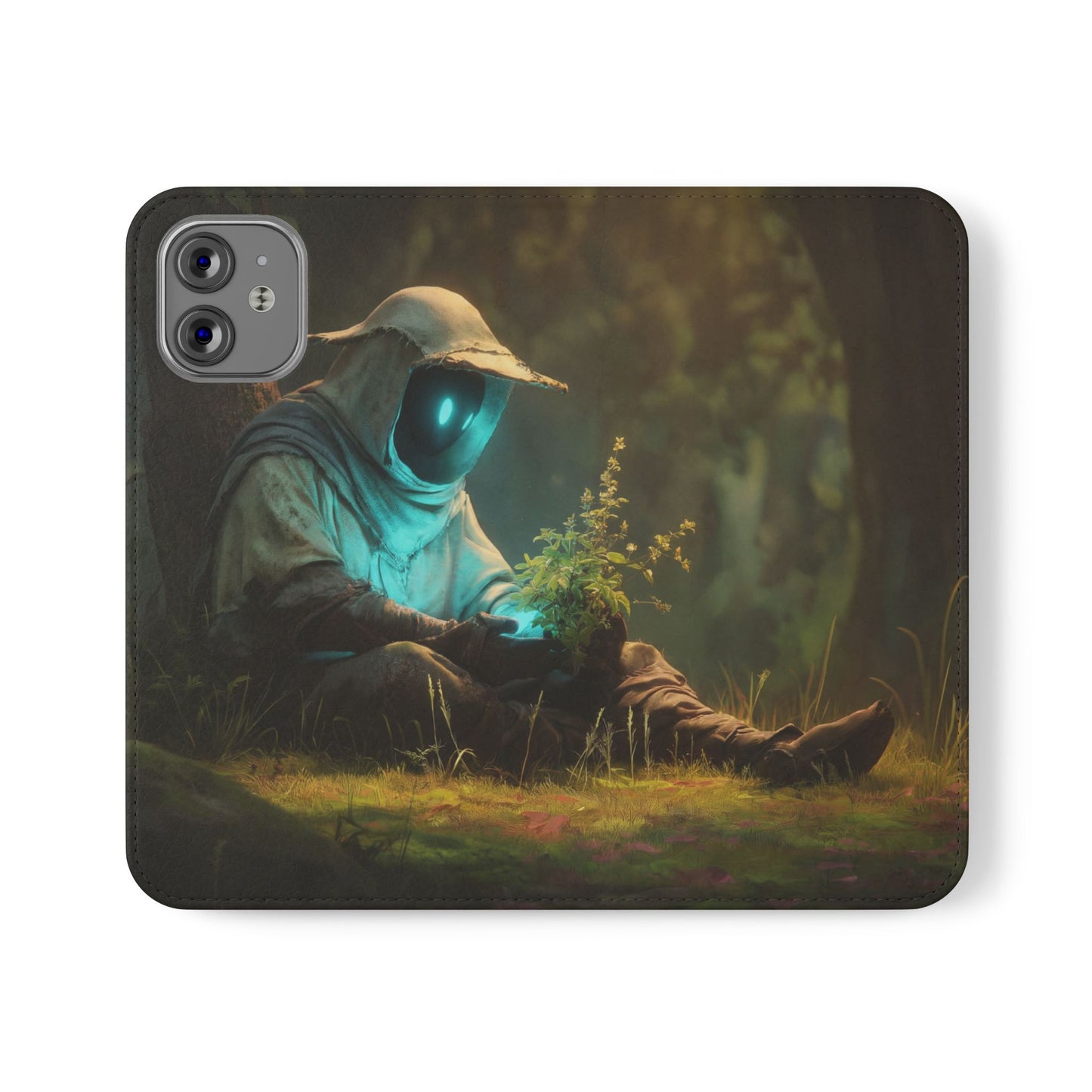 Glowing Orb Hooded Guardian Flip Cases – Bioluminescent Forest Keeper