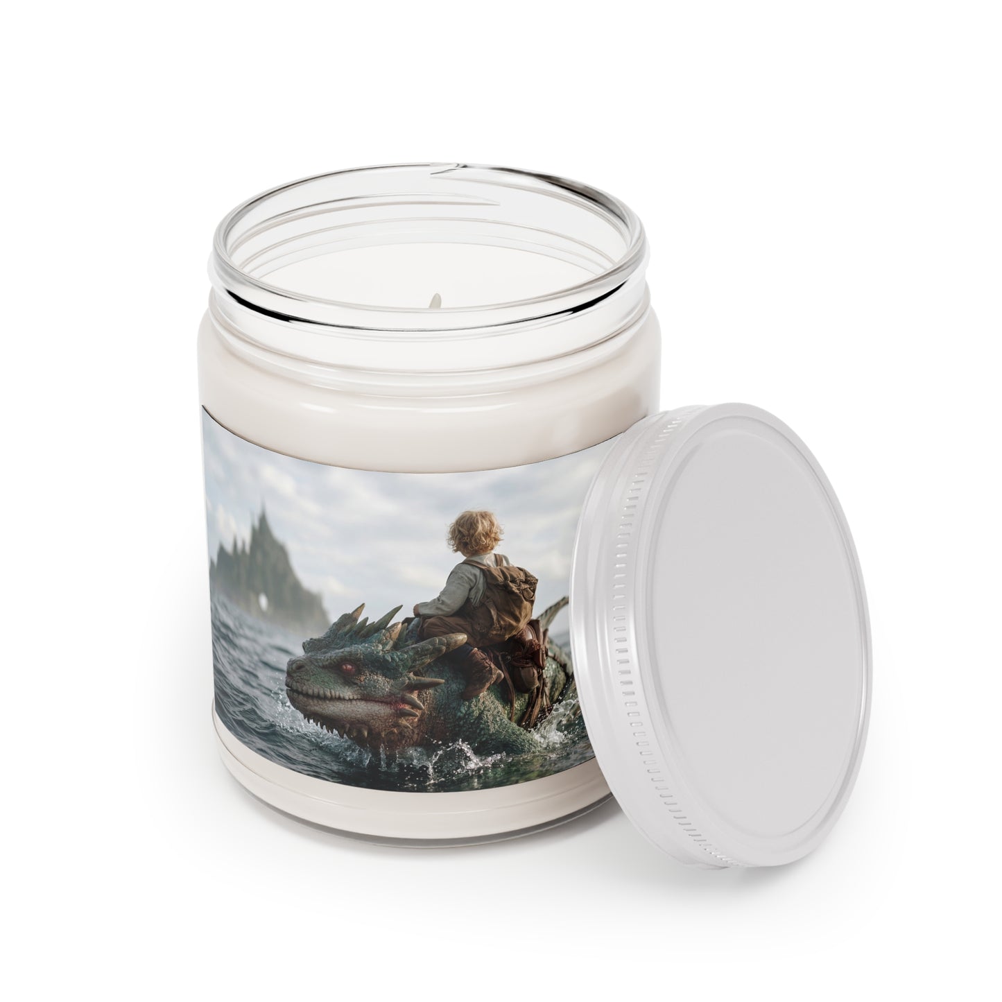 Sea Dragon Rider Scented Soy Candles with White Lid, 9oz – Salt-Kissed Fantasy Voyage
