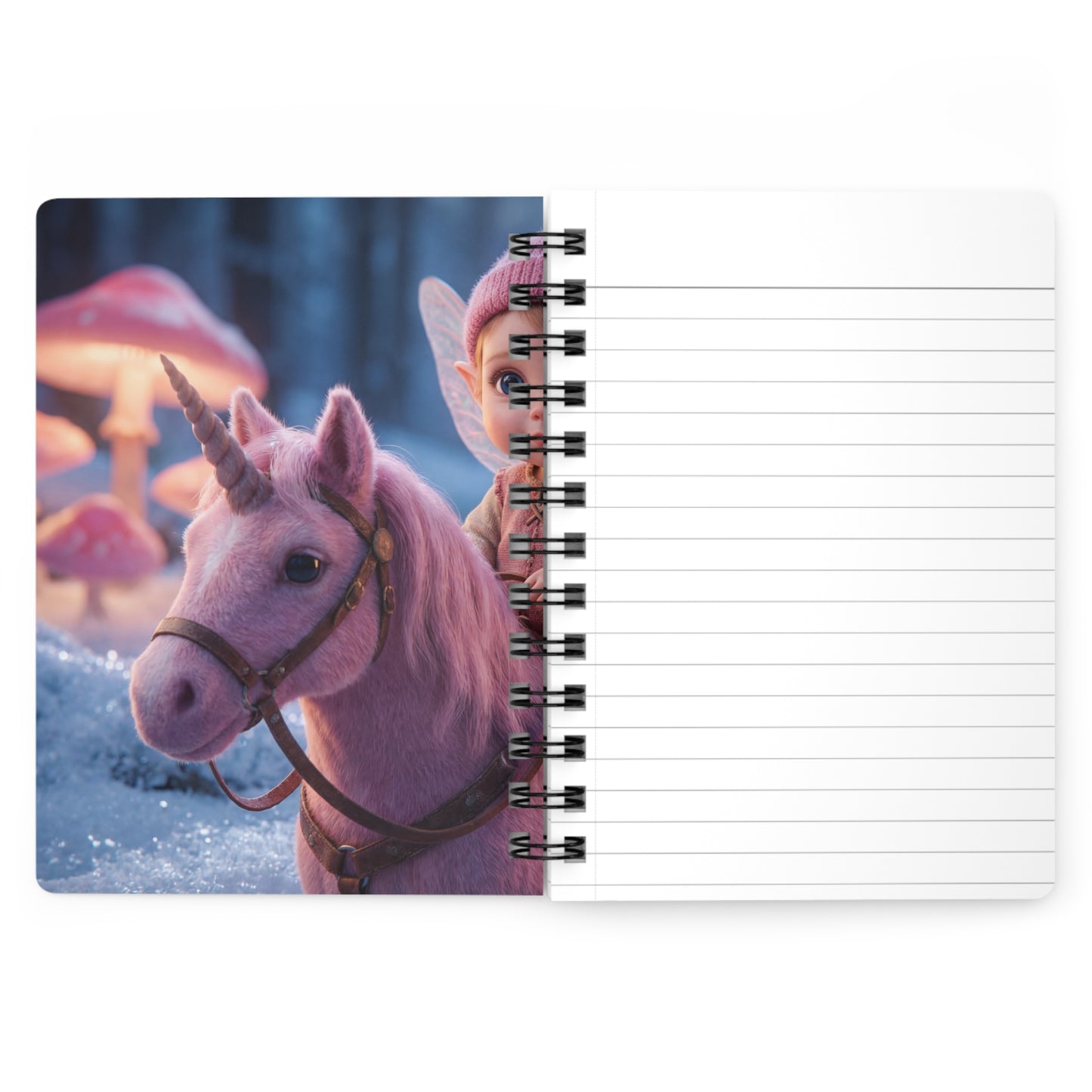 Pink Unicorn Rider Journal – Winter Forest Whimsy with Glowing Mushrooms