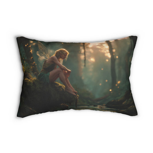 Whispering Woods Fairy Lumbar Pillow – Golden Hour Sanctuary