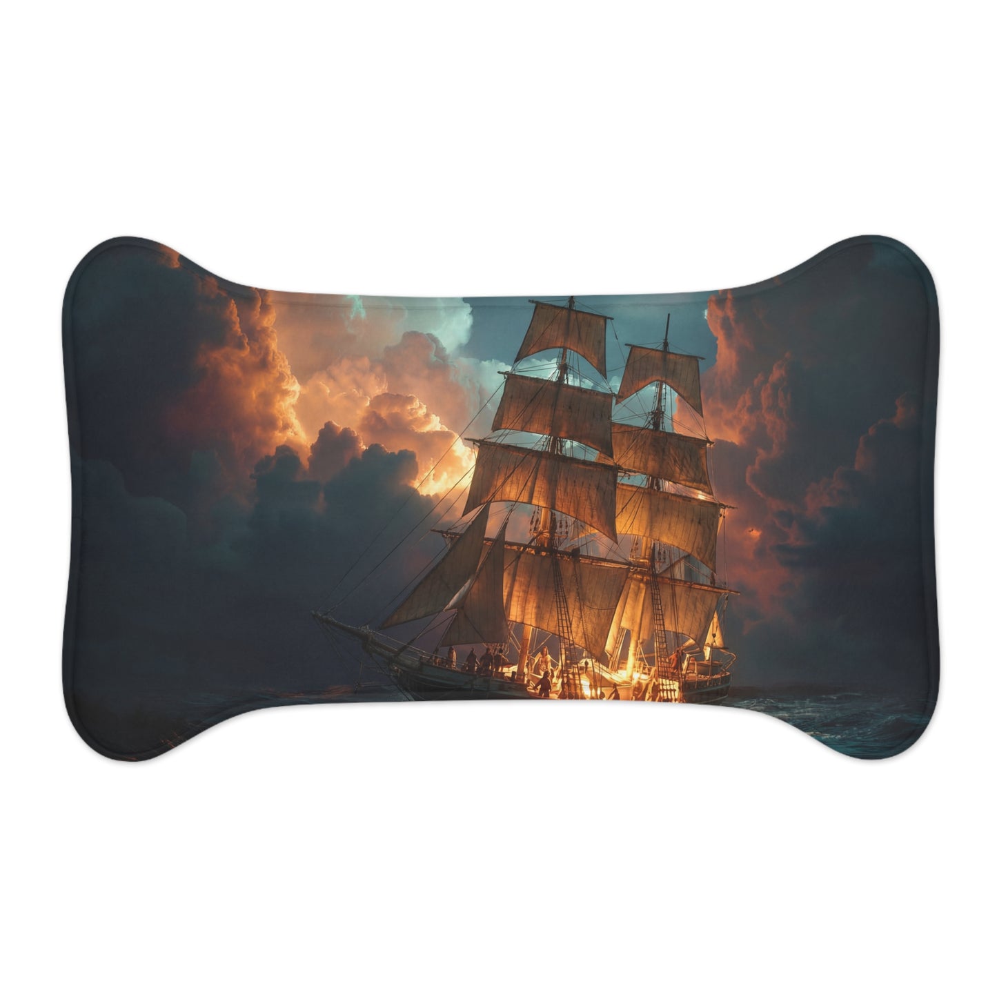 Storm-Beaten Galleon Pet Feeding Mats – Golden Sails on Tempestuous Seascape