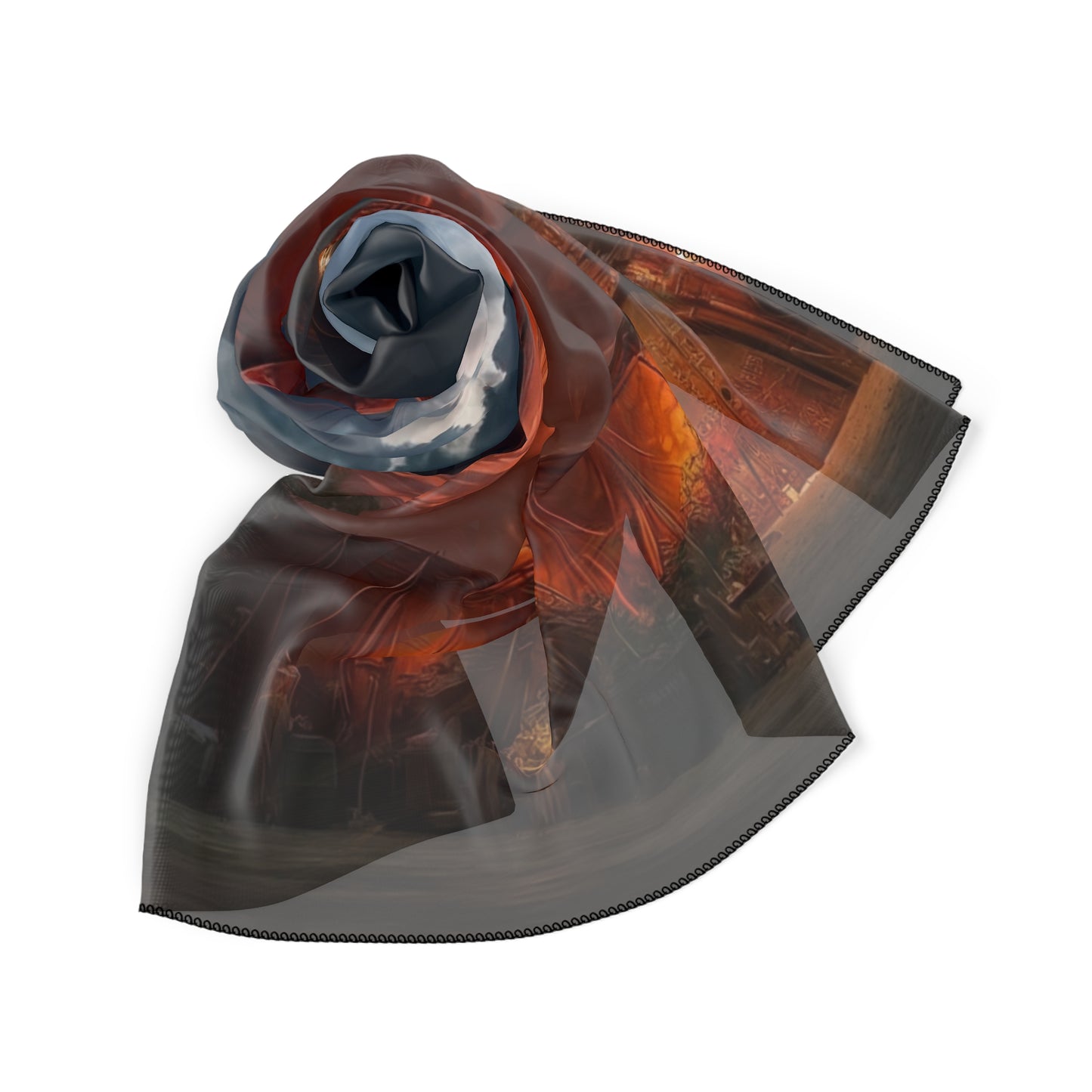 Crimson Circus Tent Scarf – Midnight Carnival Dreamscape