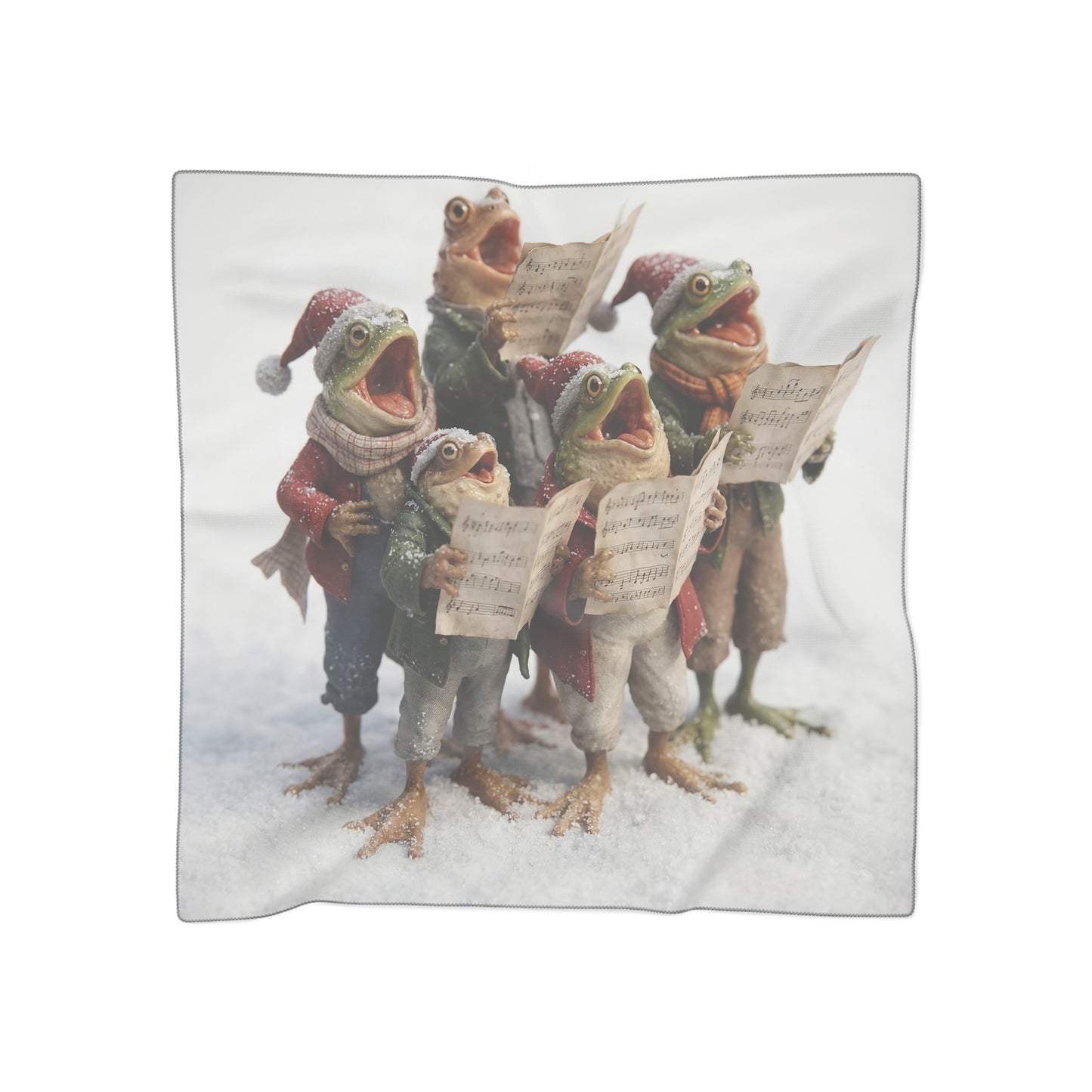 Frogs in Snow Choir Poly Scarf – Winter Carolers in Festive Snow