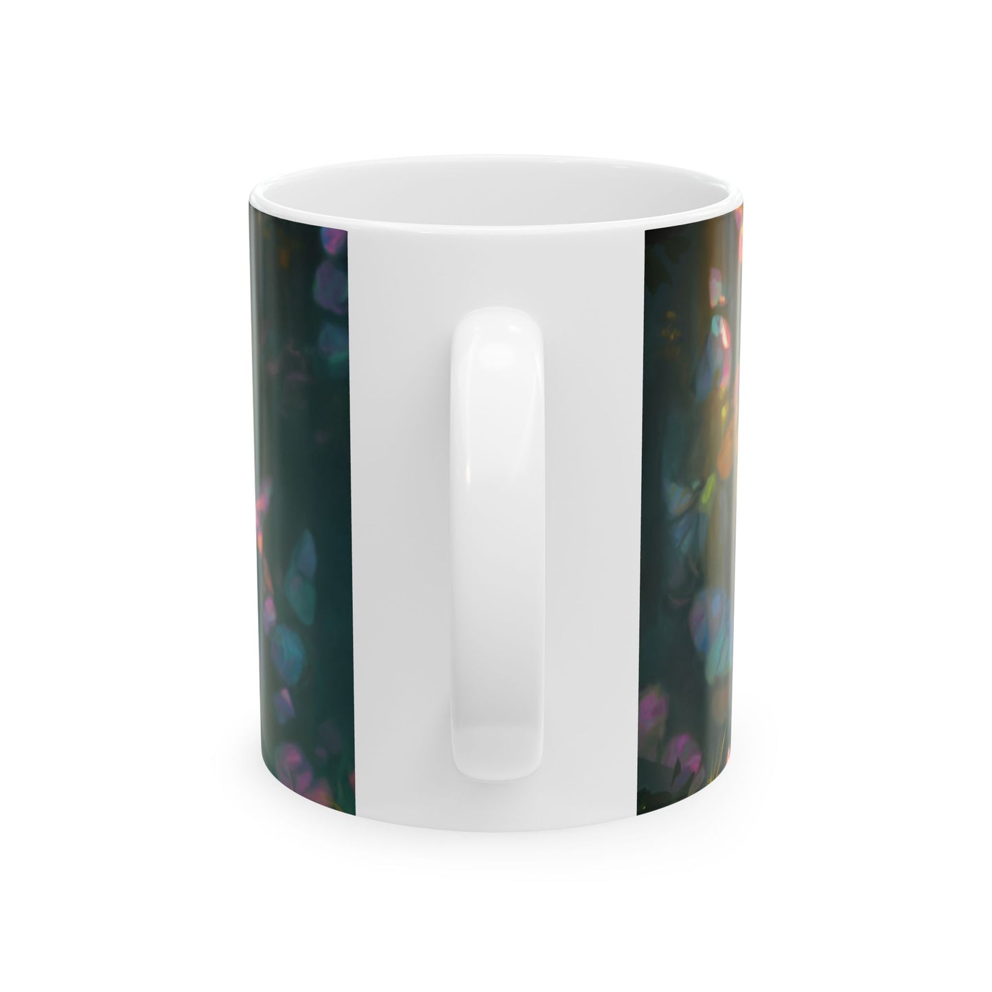 Sunlit Forest Sentinel Ceramic Mug – Amber Light and Whispering Crystals