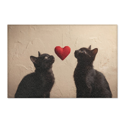 Two Black Kittens Heart Rug – Soft Velvet Love Token
