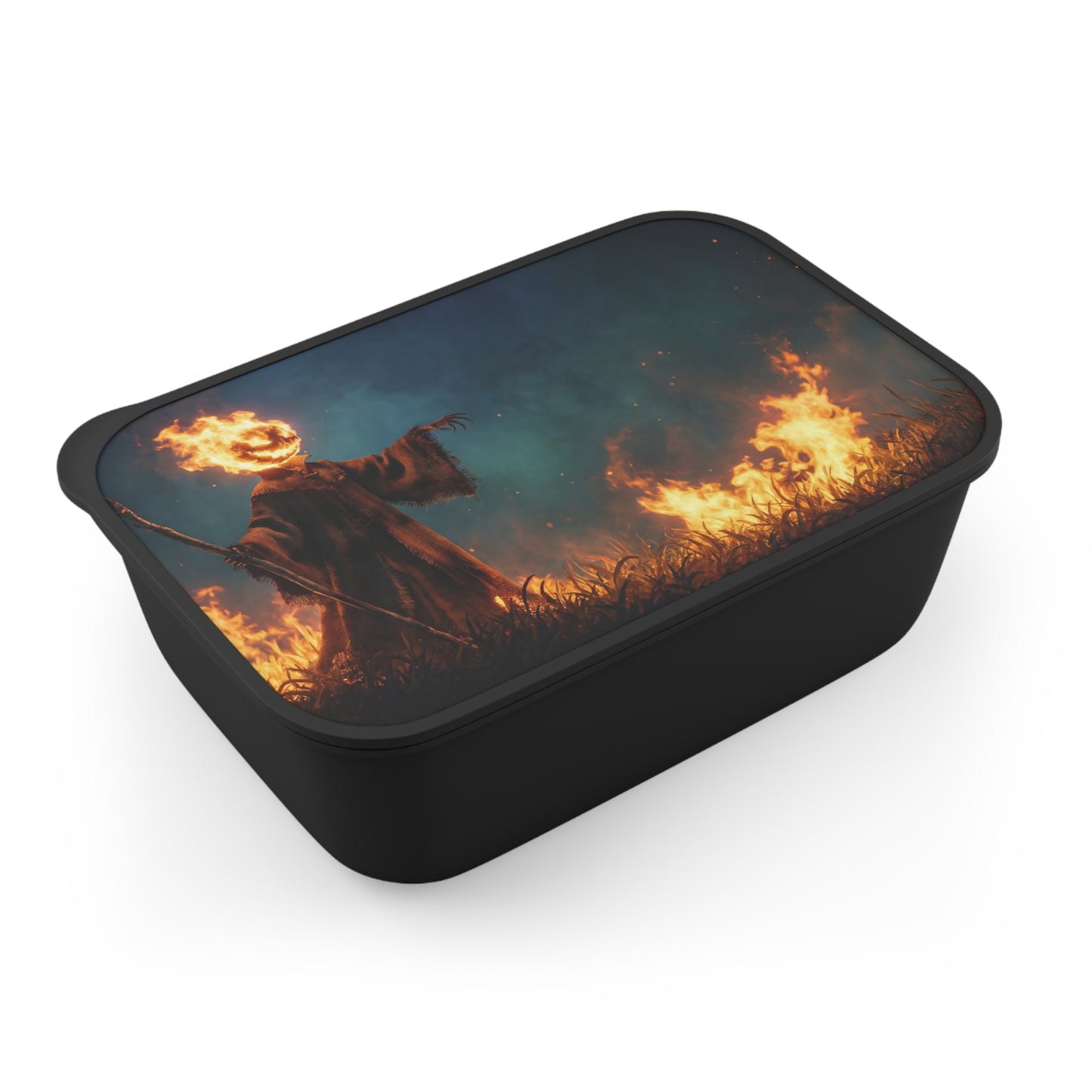 Fiery Headed Scarecrow PLA Bento Box with Band and Utensils – Twilight Harvest Guardian
