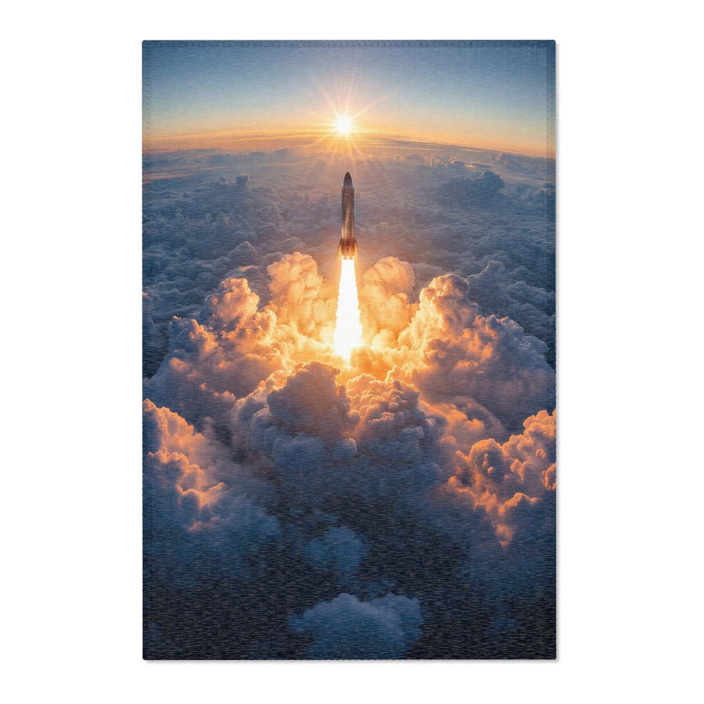 Rocket Ascension Area Rugs – Sunburst Through Clouds Launch Scene