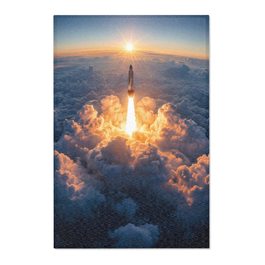 Rocket Ascension Area Rugs – Sunburst Through Clouds Launch Scene