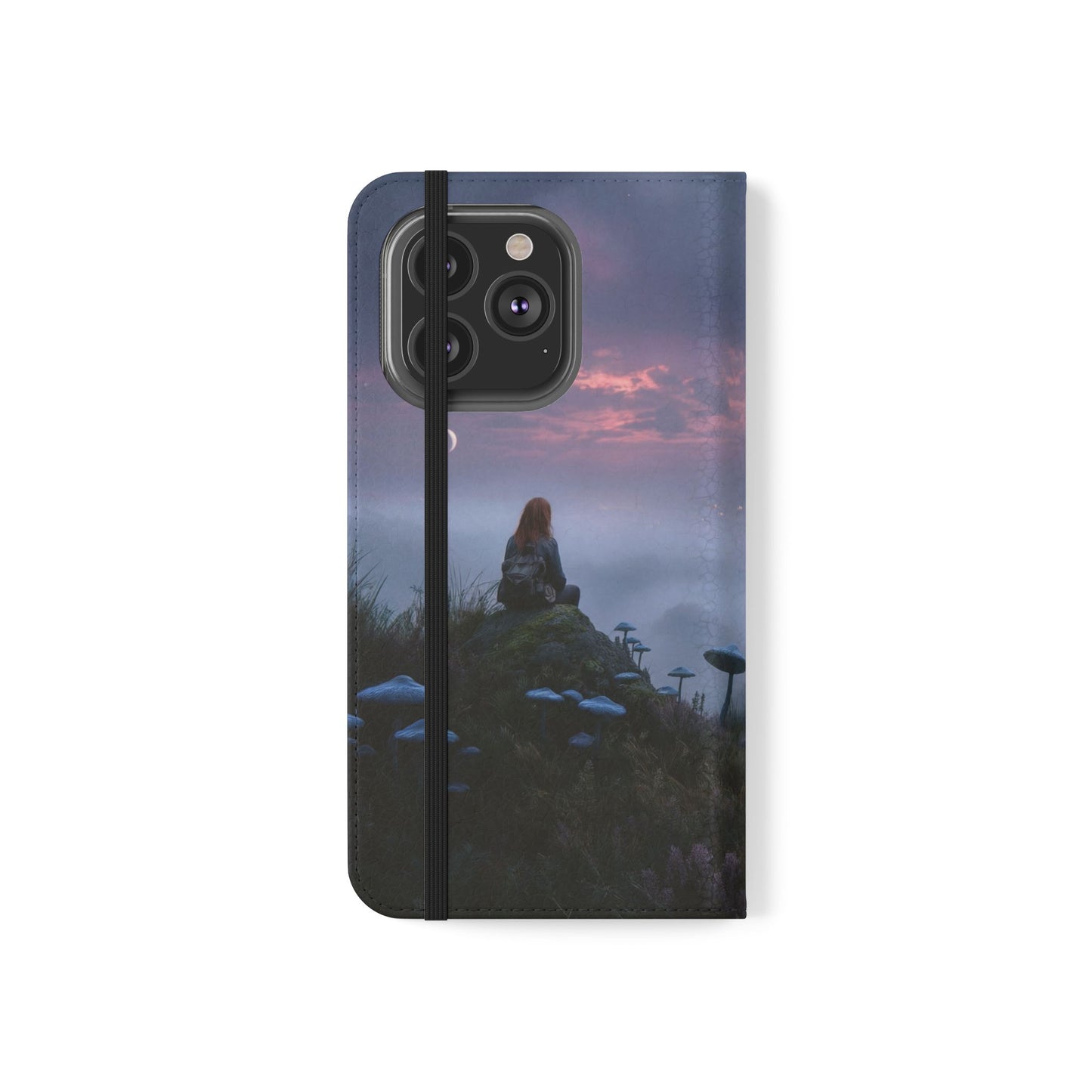 Misty Hilltop Flip Cases – Red-Haired Wanderer at Twilight