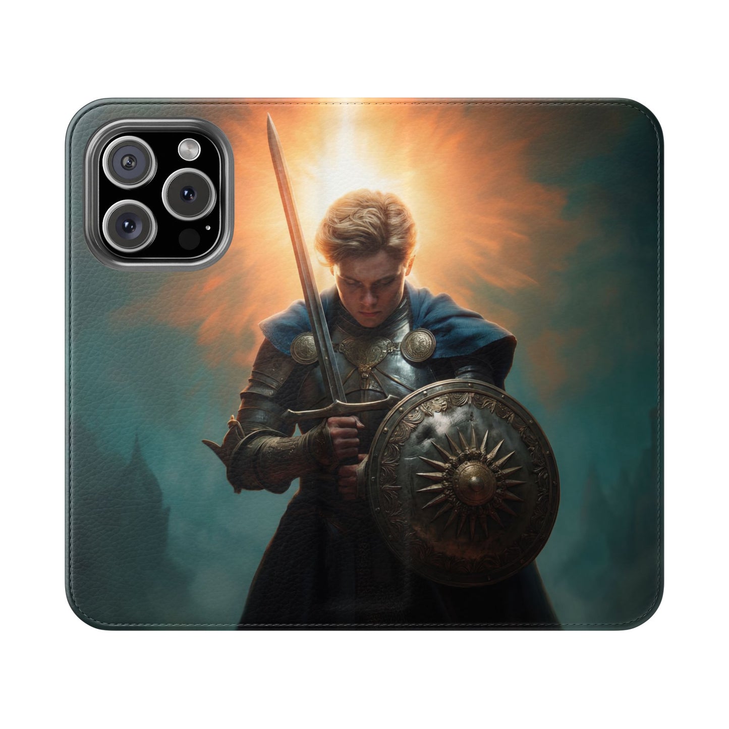 Dawn-Forged Knight Flip Cases – Radiant Armor Against Misty Skies