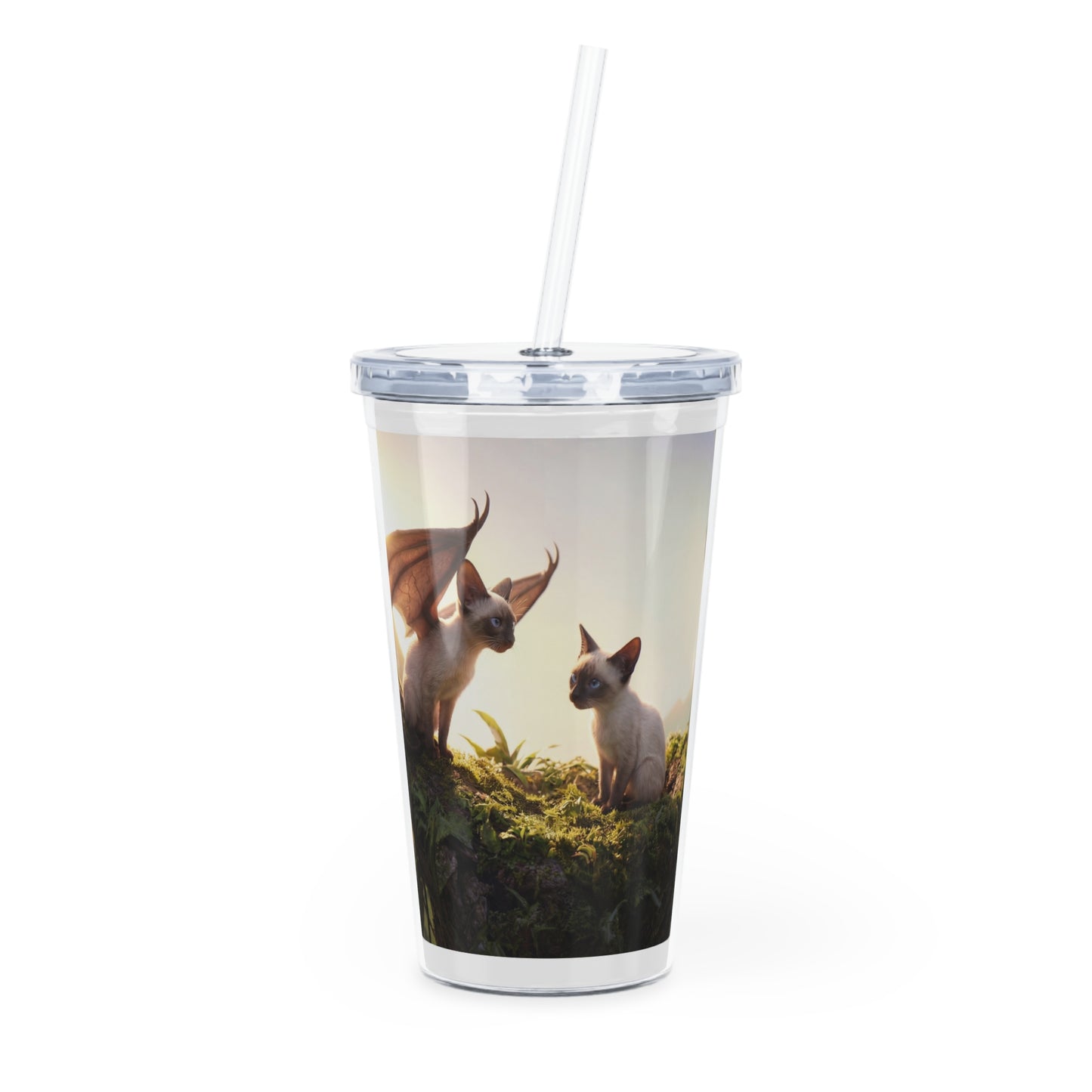Dragonwing Kittens Plastic Tumbler with Straw – Sunlit Canopy Whispers